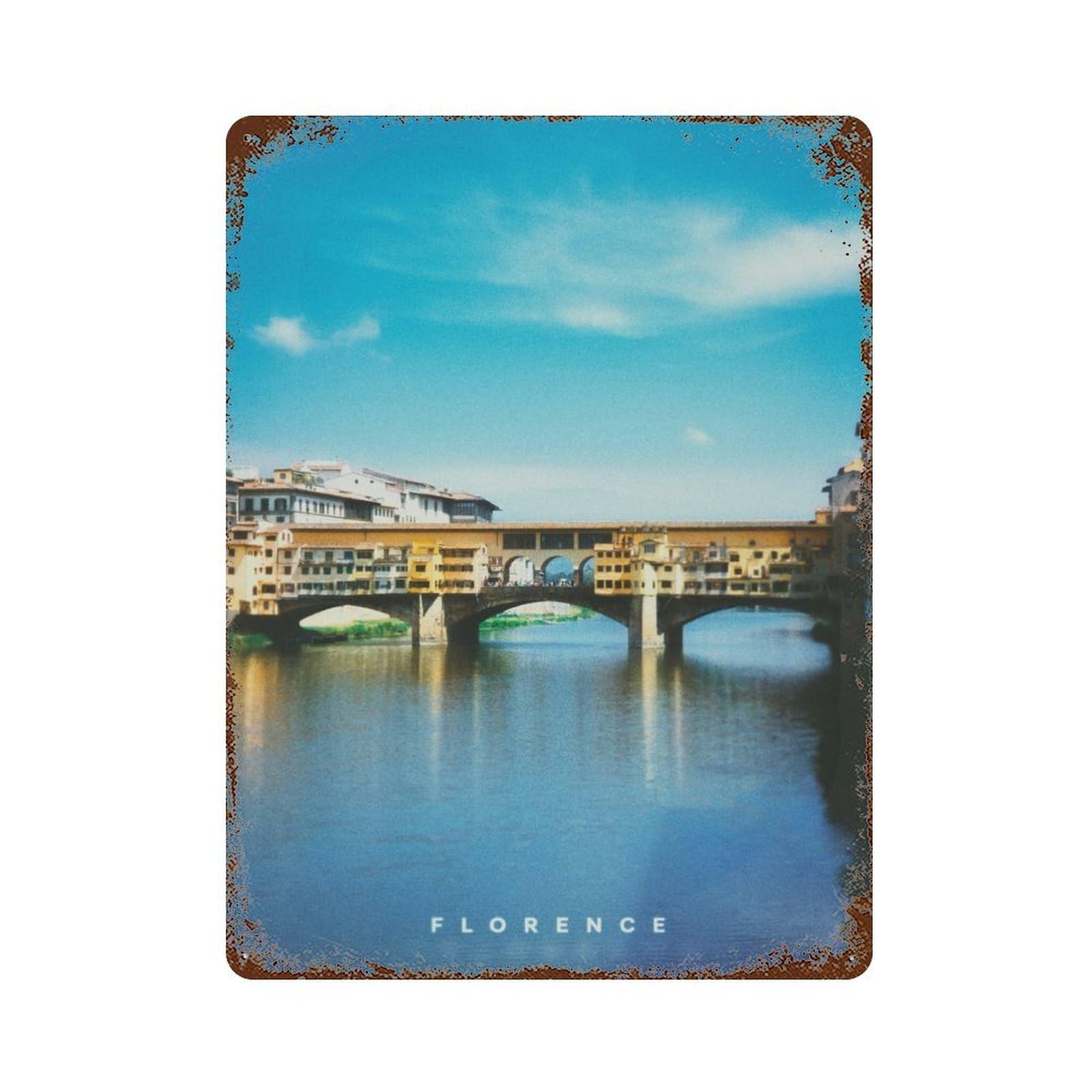 Florence 15.7"x11.8" Rusty Metal Tin Sign, Farmhouse Wall Decor for Office, Studio And Wall Decor