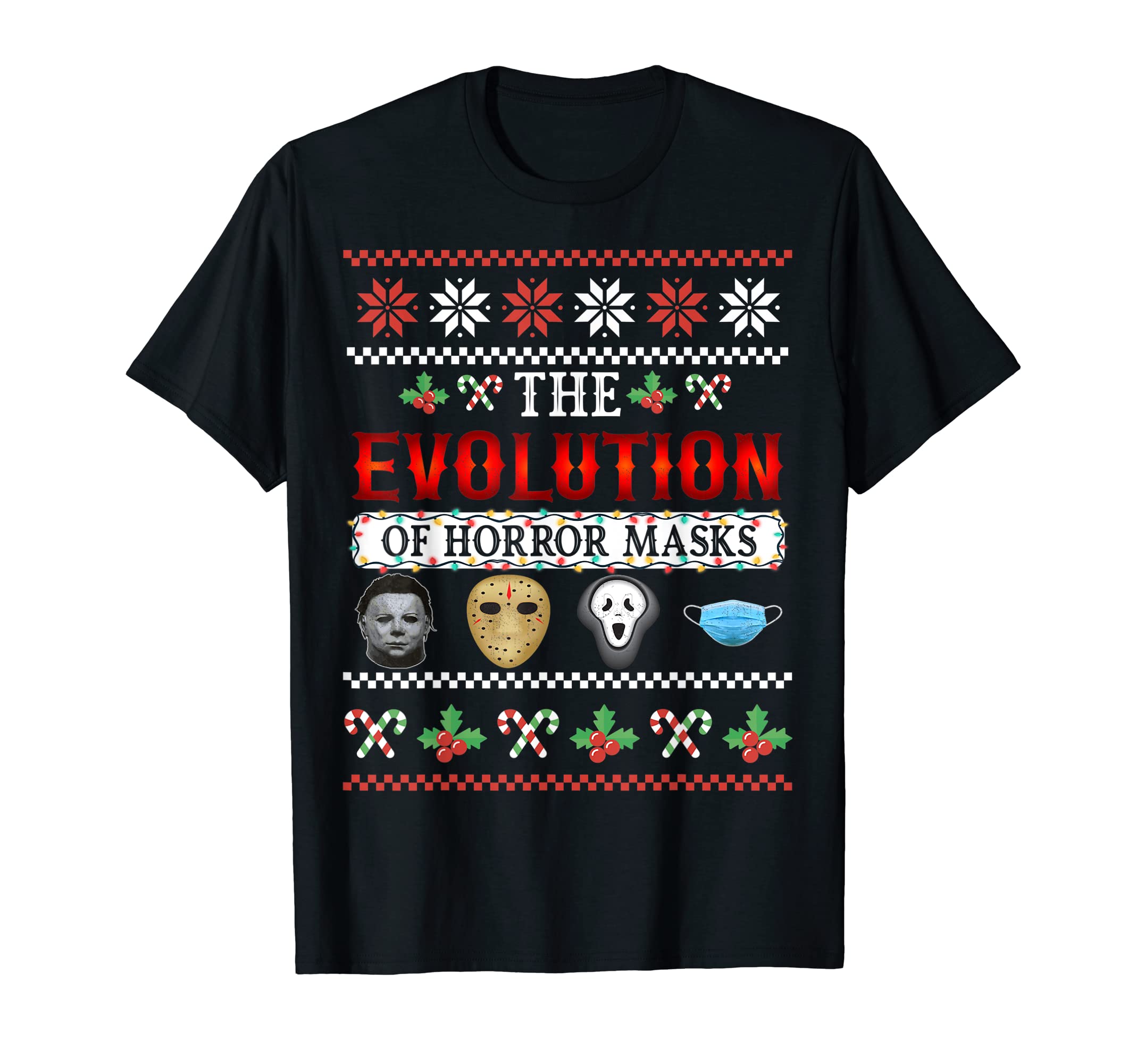 Horror Face Mask History Ugly Christmas CostumesUgly Christmas Serial Killer The Evolution Of Horror Masks T-Shirt