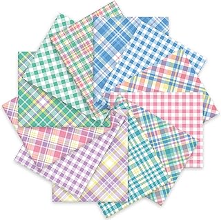 Whaline 12Pcs Plaid Pastel Cotton Fabric Bundles 10 x 10 Inch Purple Gre...