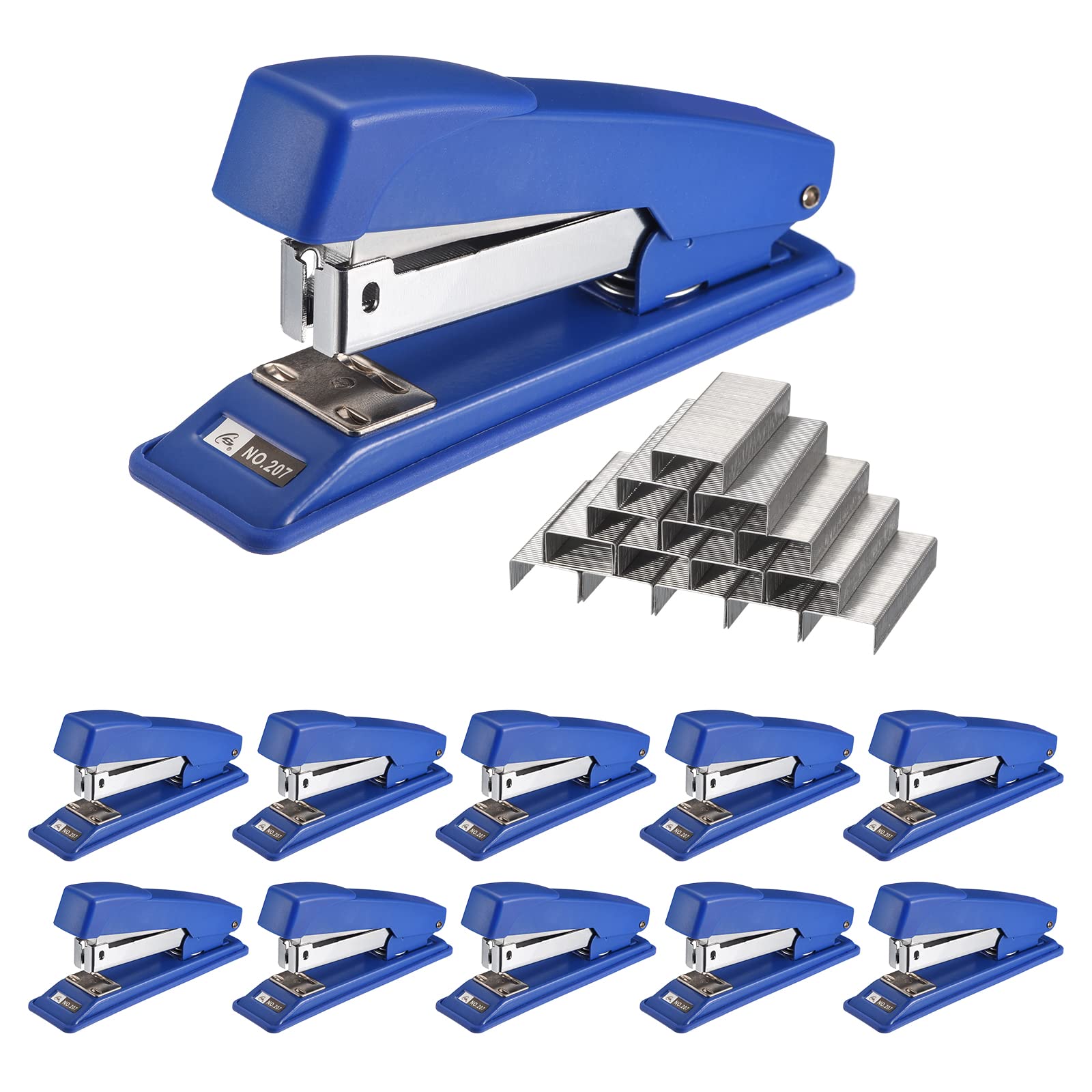 PATIKIL 10 Pieces Desktop Staplers with 6000 Staples, Standard Desk Staplers Office Stapler 25 Sheet Capacity(26/6) for Office, Home, Blue