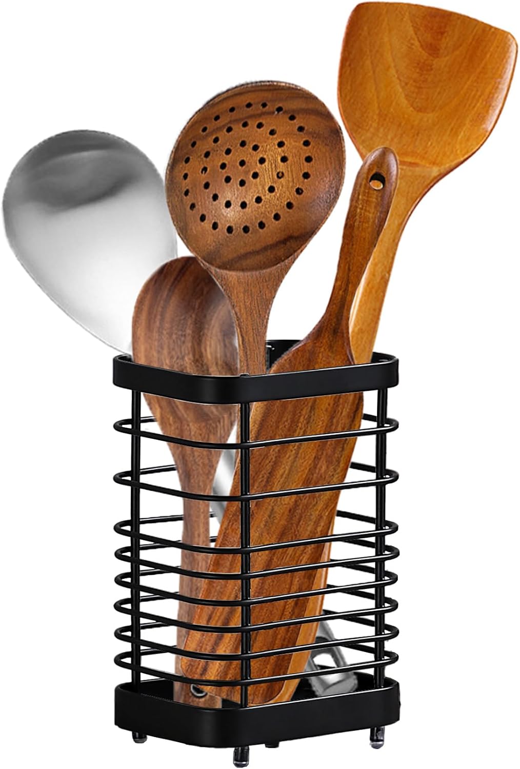 Utensil Holder Kitchen Countertop Organizer, Cutlery Drainer Sink Caddy Storage Drying Rack for Silverware Flatware and Cookware Stainless Steel(Black-L) - Image 9