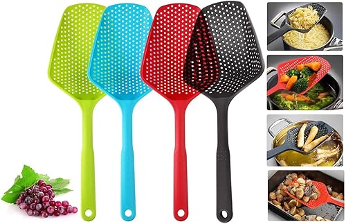 Colador de nailon para cocina, cuchara espumadera con mango largo, coladores de pala de drenaje, palas con fugas de agua, coladores de pala de