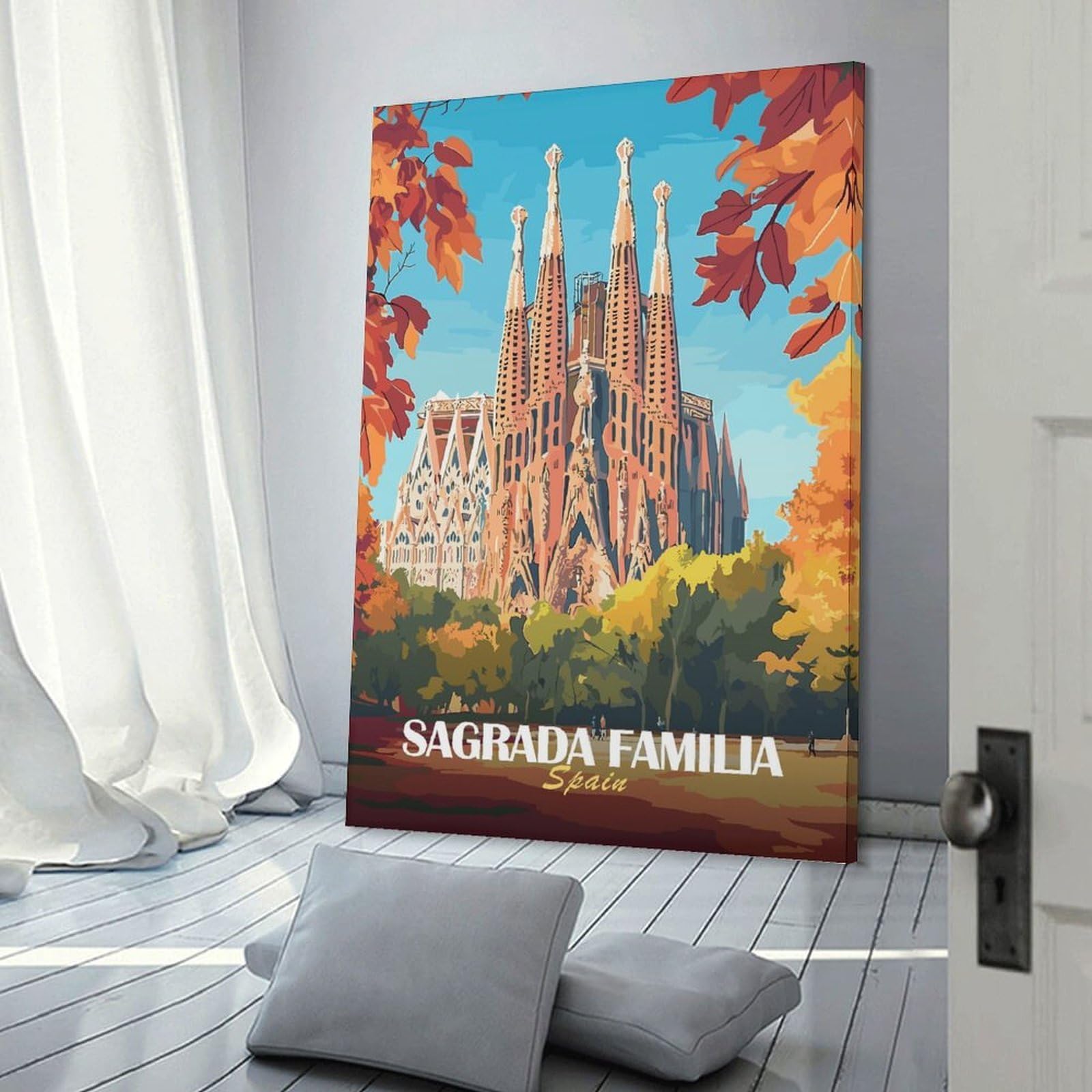 Junmoney Sagrada Familia Barcelona Canvas Wall Art, 20x30inch(50x75cm), for Living Room, Bedroom Or Home Office, A Wall Art Gift for Fresh Interiors
