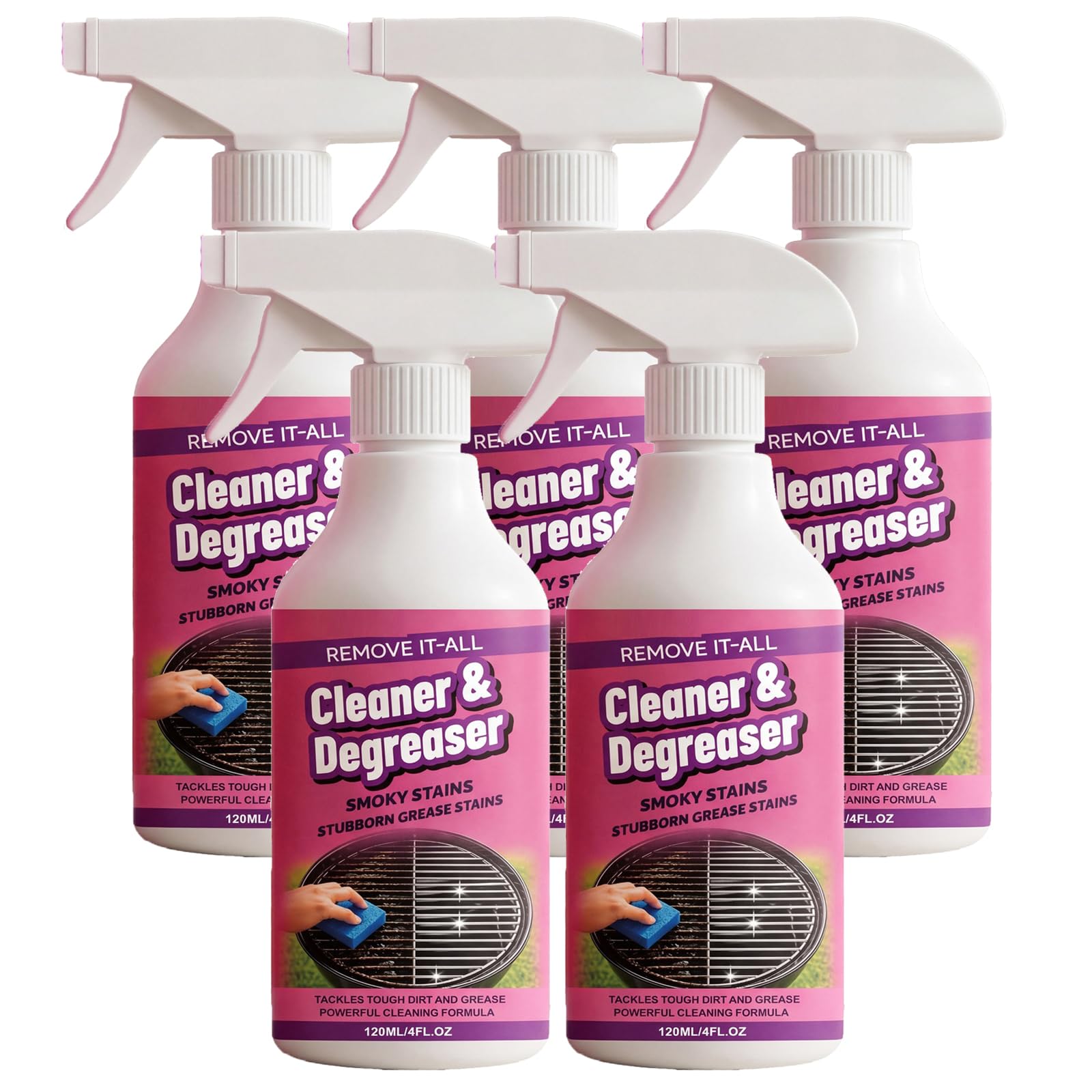Spray detergente per griglia e griglia, ad azione rapida, sgrassatore spray multiuso, per forno, stufa, friggitrice ad aria esterna, 120 ml (5 pezzi)
