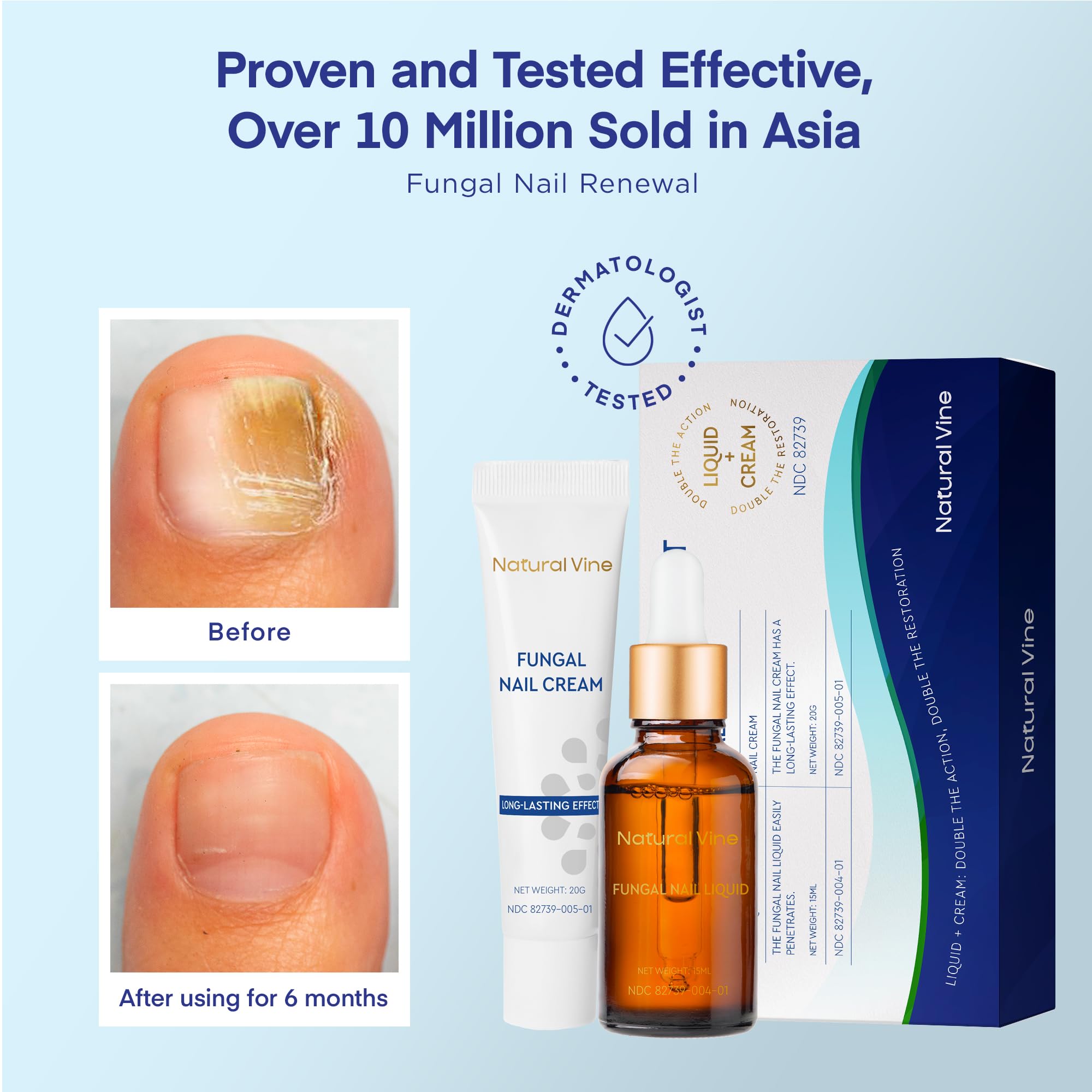Tratamiento de hongos en las uñas: Líquido de tratamiento de uñas de hongos 0.5 fl oz y crema reparadora de uñas antifúngica 0.71 oz para uñas de los pies y uñas - Extra fuerte con 2