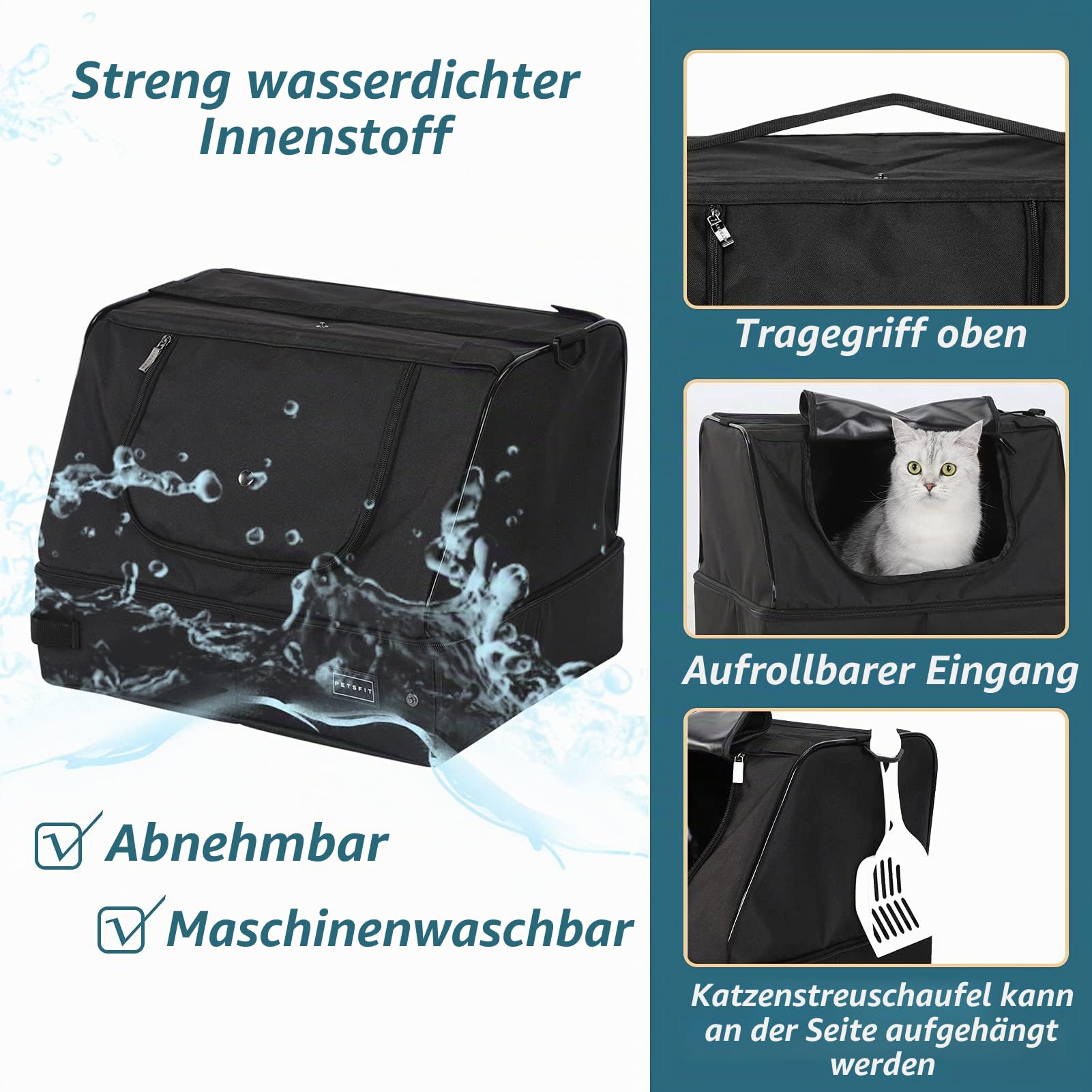 Petsfit Reise Katzentoilette mit Deckel, tragbare Katzen Reisetoilette mobiles Katzenklo für Auto, Portable Cat Litter Box für unterwegs