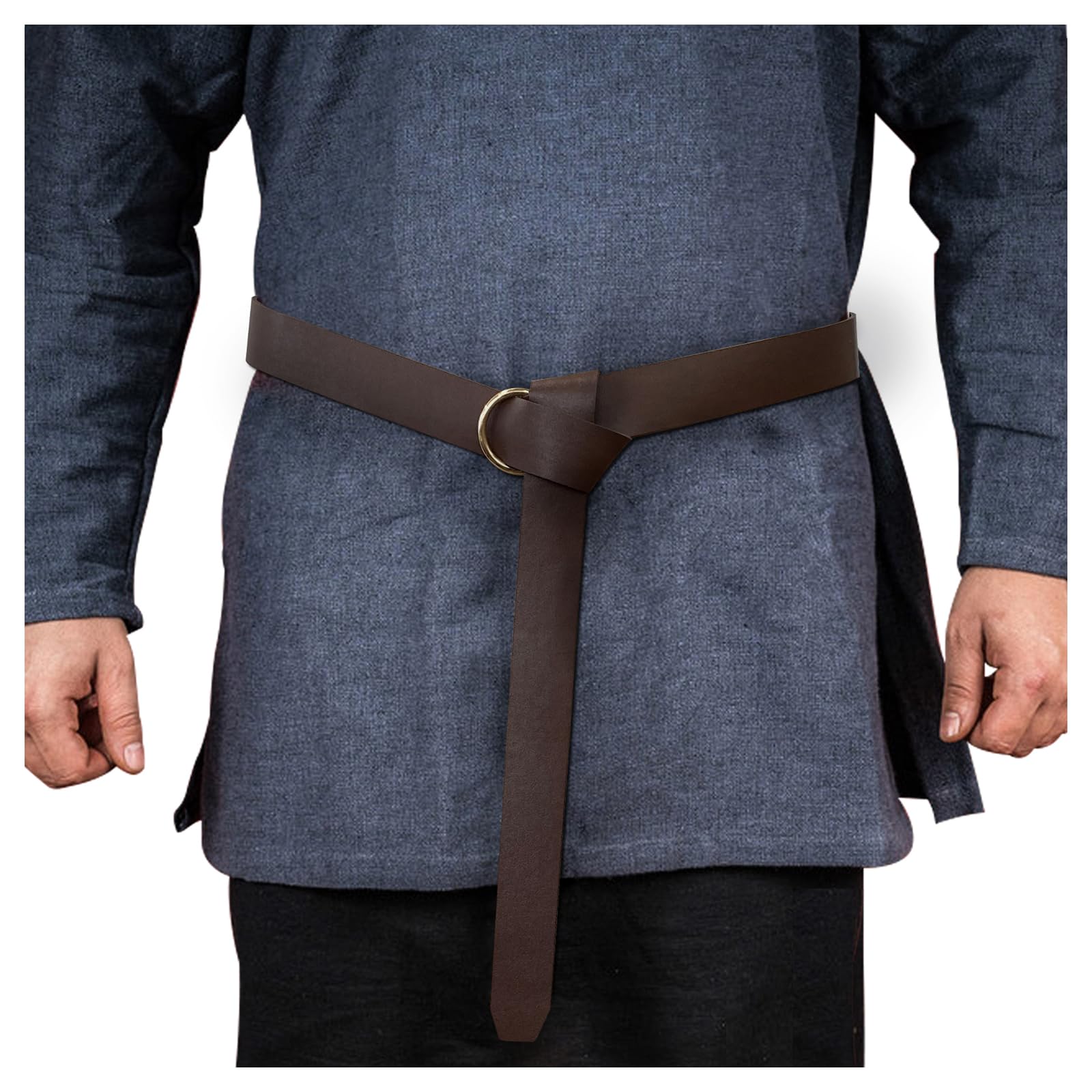 HiiFeuer Medieval PU Leather Ring Belt, Retro Renaissance Rivets Belt for LARP, Ren Faire & Halloween (Brown A)