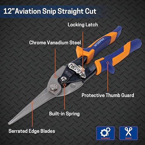 Miniatura 3 de Tijeras de aviación de 10" 12" (rectaizquierdaderecha), cortador de metal de acción compuesta, tijeras de corte de estaño resistentes
