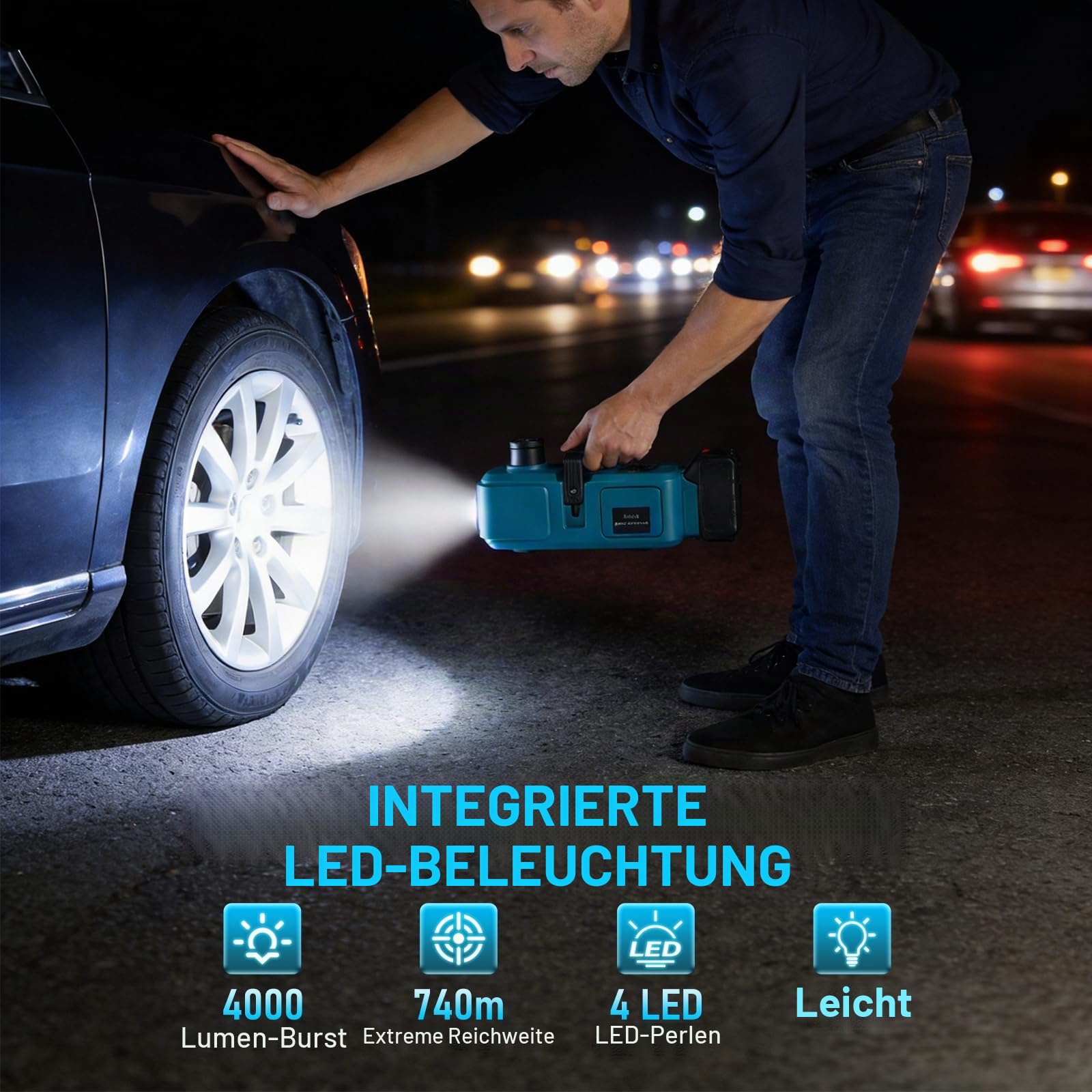 Elektrischer Wagenheber 5T, Wagenheber Auto Kompatibel mit Makita 21V, Akku Hydraulik Wagenheber mit Fernbedienung & LED-Beleuchtung, für SUV, Auto, LKW, Reifenwechsel Hubbereich 15,5–45 cm