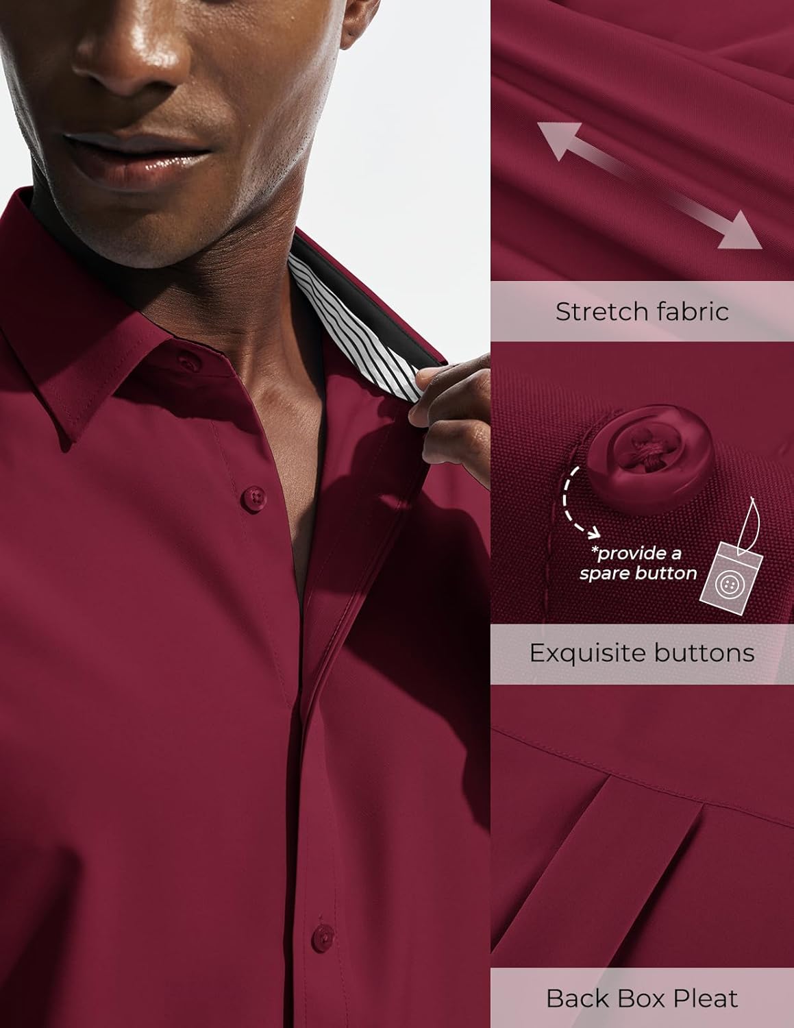 PJ PAUL JONES Mens Short Sleeve Dress Shirts Stretch Wrinke Free Untucked Business Casual Button Down Shirt Regular Fit - Image 3