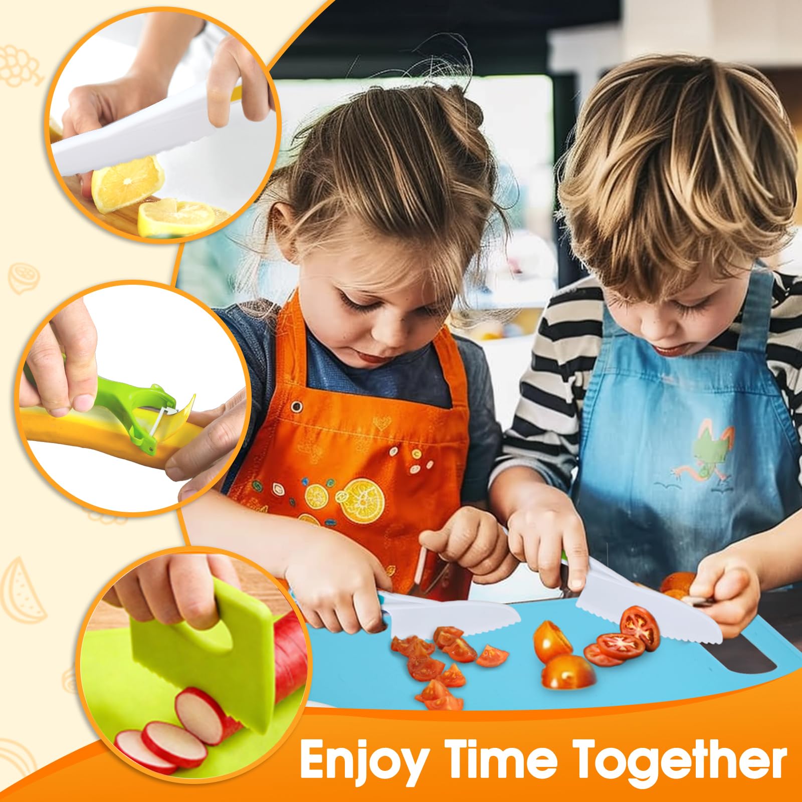 Cuchillo niños Aprendizaje, 23 Kit Cocina Montessori que no Cortadedos, Cuchillo para niños a Partir de los, Utensilios Cocina, Para Cortar Frutas Verduras o Masa (23 piezas)