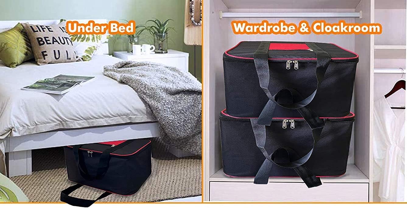 Multi Purpose Foldable Nylon Big Underbed Storage Bag Blanket Storage Bag Cloth Storage Organizer Blanket Cover with Handles Pack of 2 Black