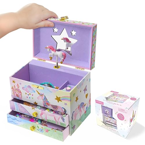 Jewelkeeper Enchanting Unicorn Musical Jewelry Box for Girls - Sparkling Rainbow Design Music Box with 2 Pullout Drawers to Store Earrings, Necklace and Bracelets - Plays The Beautiful Dreamer Tune
