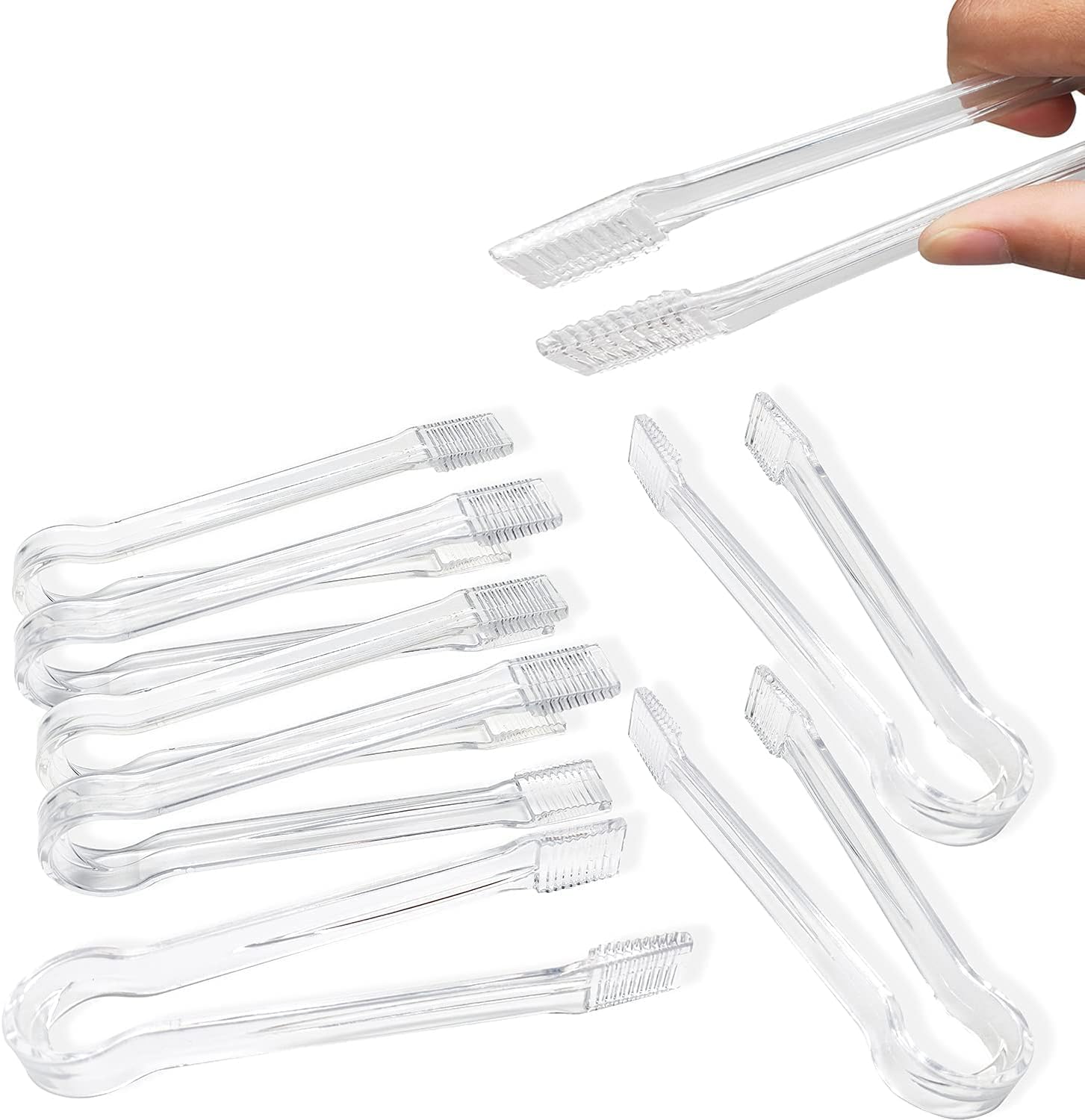 Zuelnote 8 Pcs Plastic Buffet Serving Tongs, Clear Kitchen Tongs 6.3 Inch Small Ice Tongs for Tea and Coffee Party Catering Appetizers Salad Desserts Sandwich