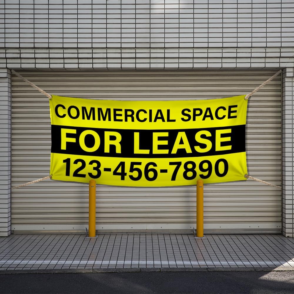 Commercial Space For Lease Vinyl Custom Banner 13 Oz Metal Grommets - For Business Realtor Real Estate Buildings Construction Contractors - Personalized 48" x 18" Made In USA