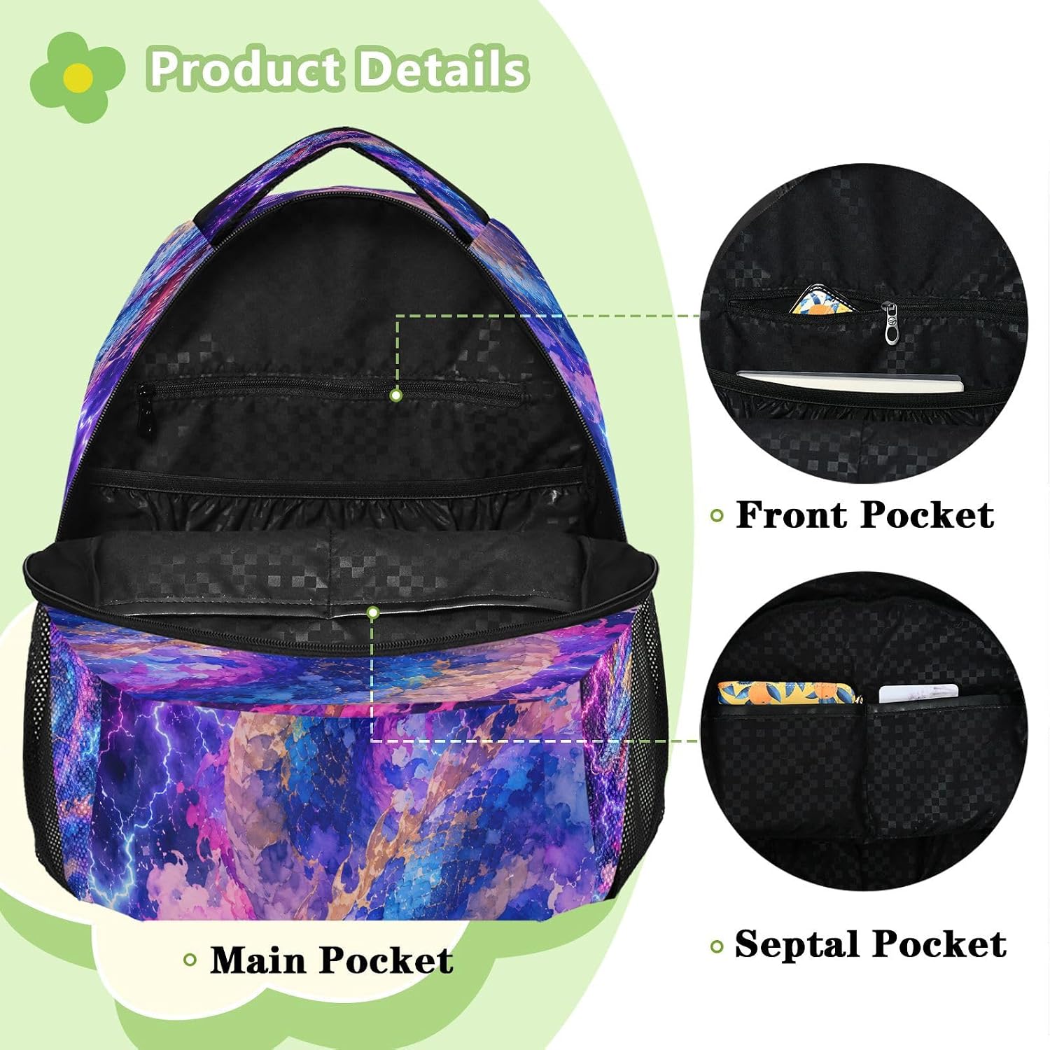 ALAZA Dragon Colorful Small Backpacks Travel Laptop Daypack School Bags for Teens Men Women image 5