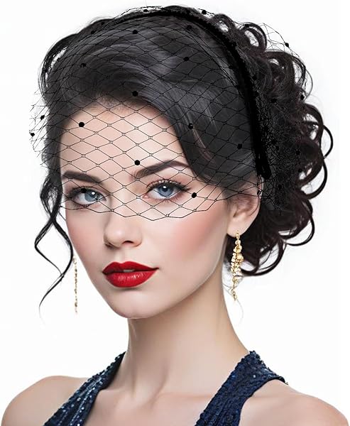 Abeillo 1920s Style Headband with Veil for Women