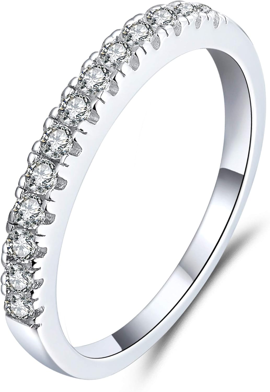 boya Moissanite Wedding Band, Wedding Rings for women, 0.3ct D Color Sterling Silver Rings Half Eternity Stackable Engagement Ring Anniversary Band Size 4.5-8.5