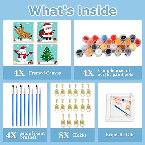 Miniatura 2 de hkejoi Pintura de Navidad por números para niños, paquete de 4 con lienzo enmarcado, pintura de Navidad por números para niños de 4 a 8 a 12 años,