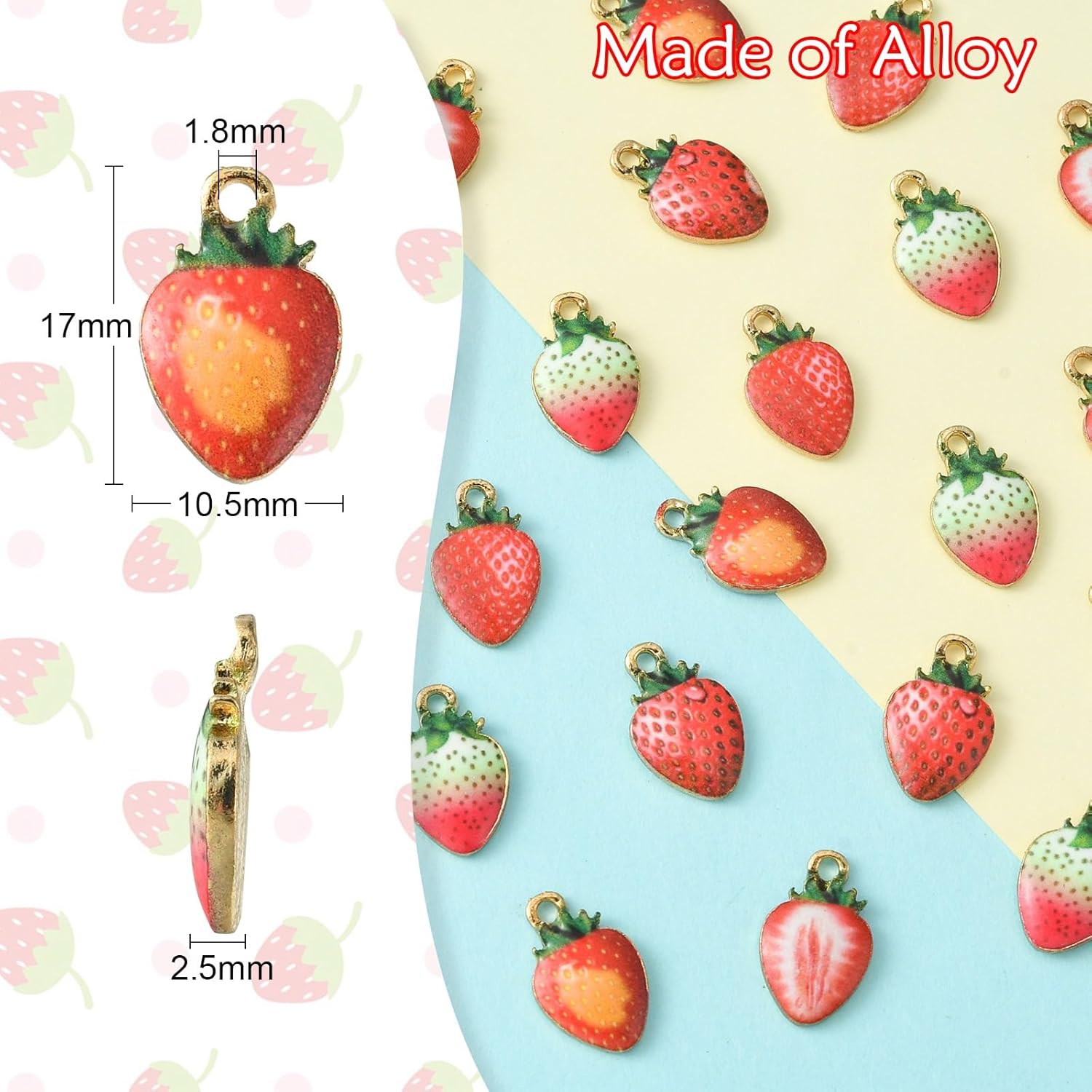 Ornazy 25 pcs 5 Styles Enamel Strawberry Charms Kawaii Fruit Charms Sweet Food Charms for Earring Bracelet Necklace DIY Jewelry Making Accessories - Image 2
