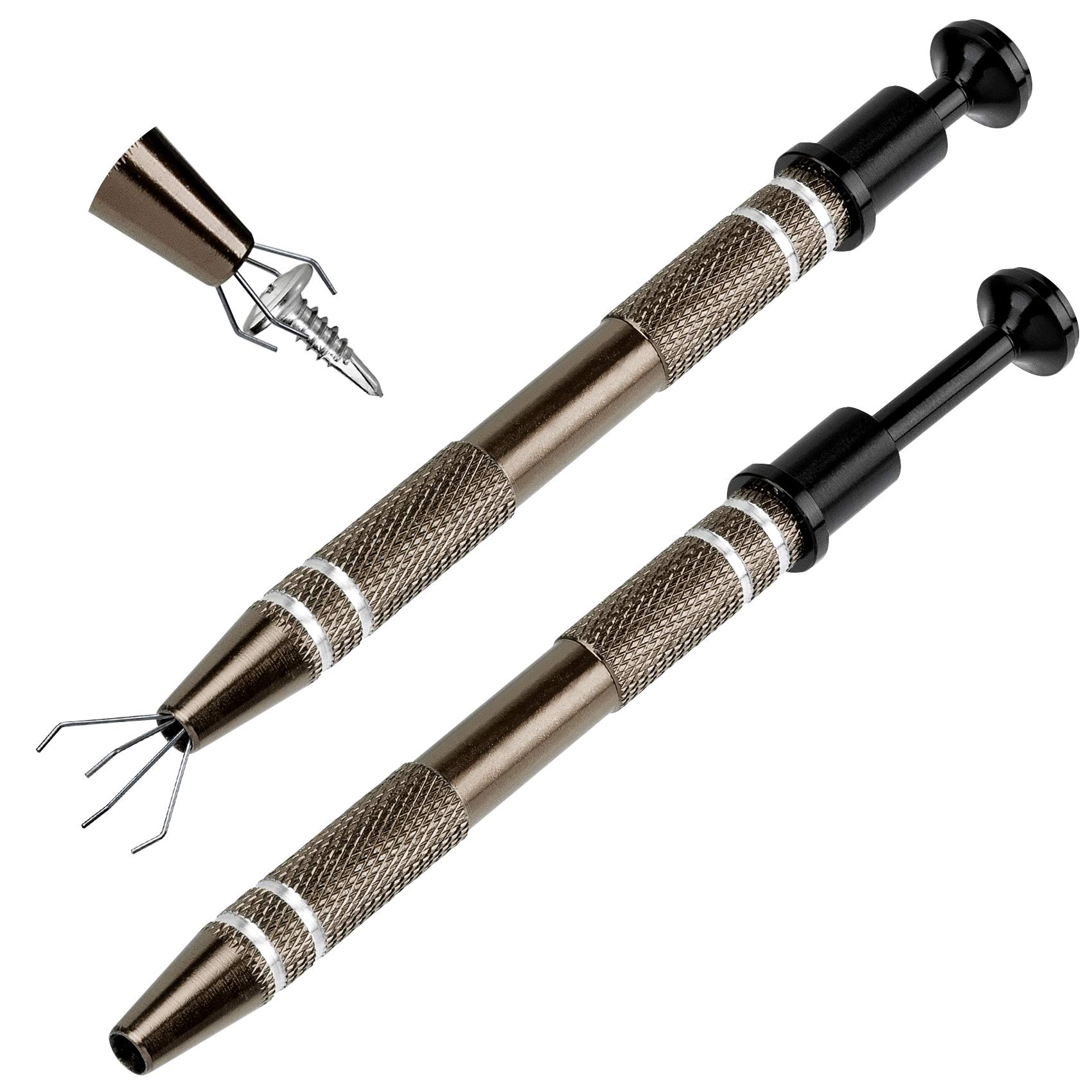 ANCIRS 2 Pack Stainless Steel 4-Claw Pick up Tool for Small Parts Pickup, 4 Prongs Grabber for Tiny Objects in Home, Office - IC Chip, Electronic Components, Nails Clamping-Bronze