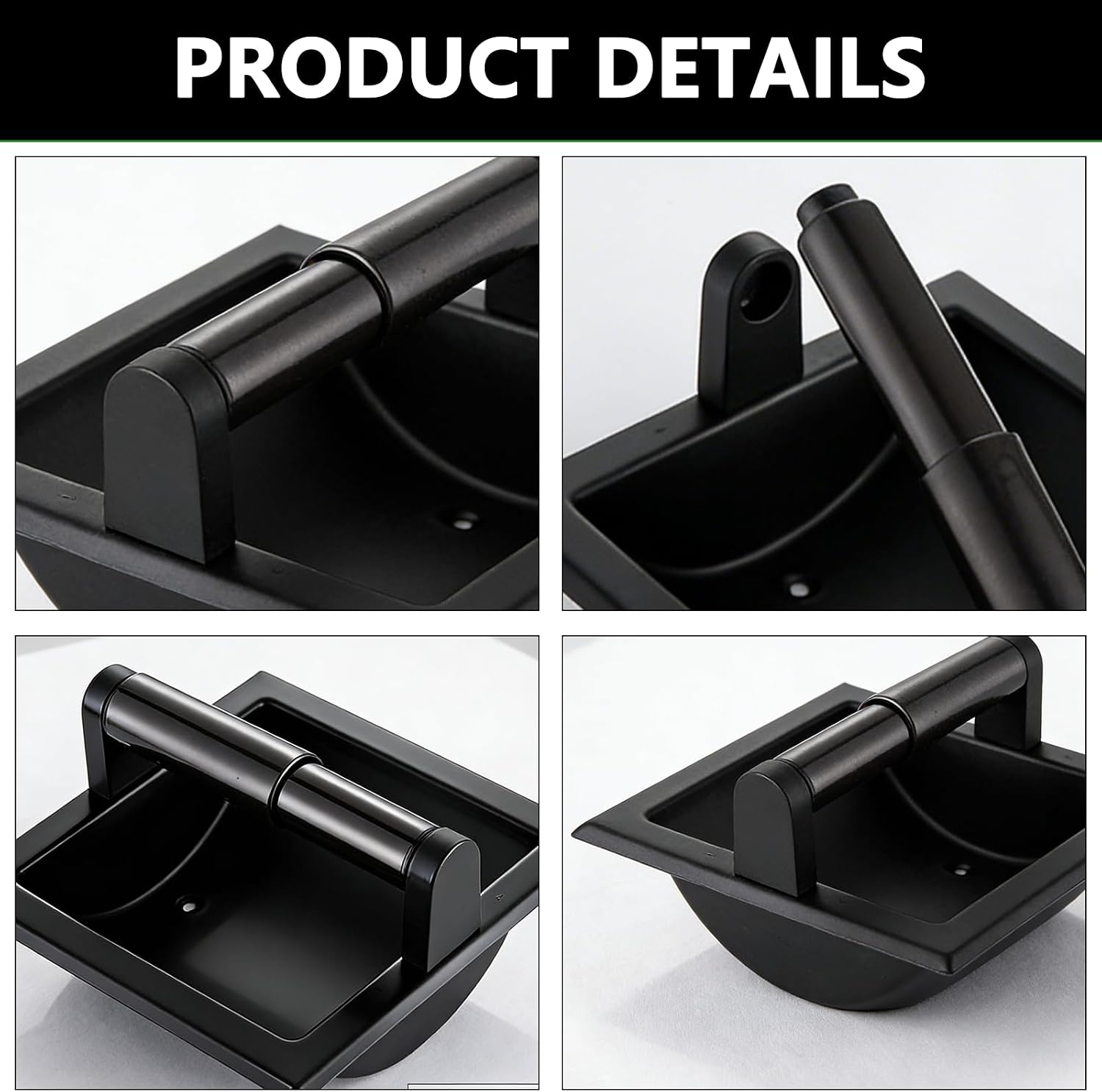 1 Pcs Matte Black Recessed Toilet Paper Holder for Large Rolls, Pivoting Black Toilet Paper Holder Wall Mount Stainless Steel, in Wall Toilet Paper Holder Black, Bathroom Toilet Paper Wall Holder