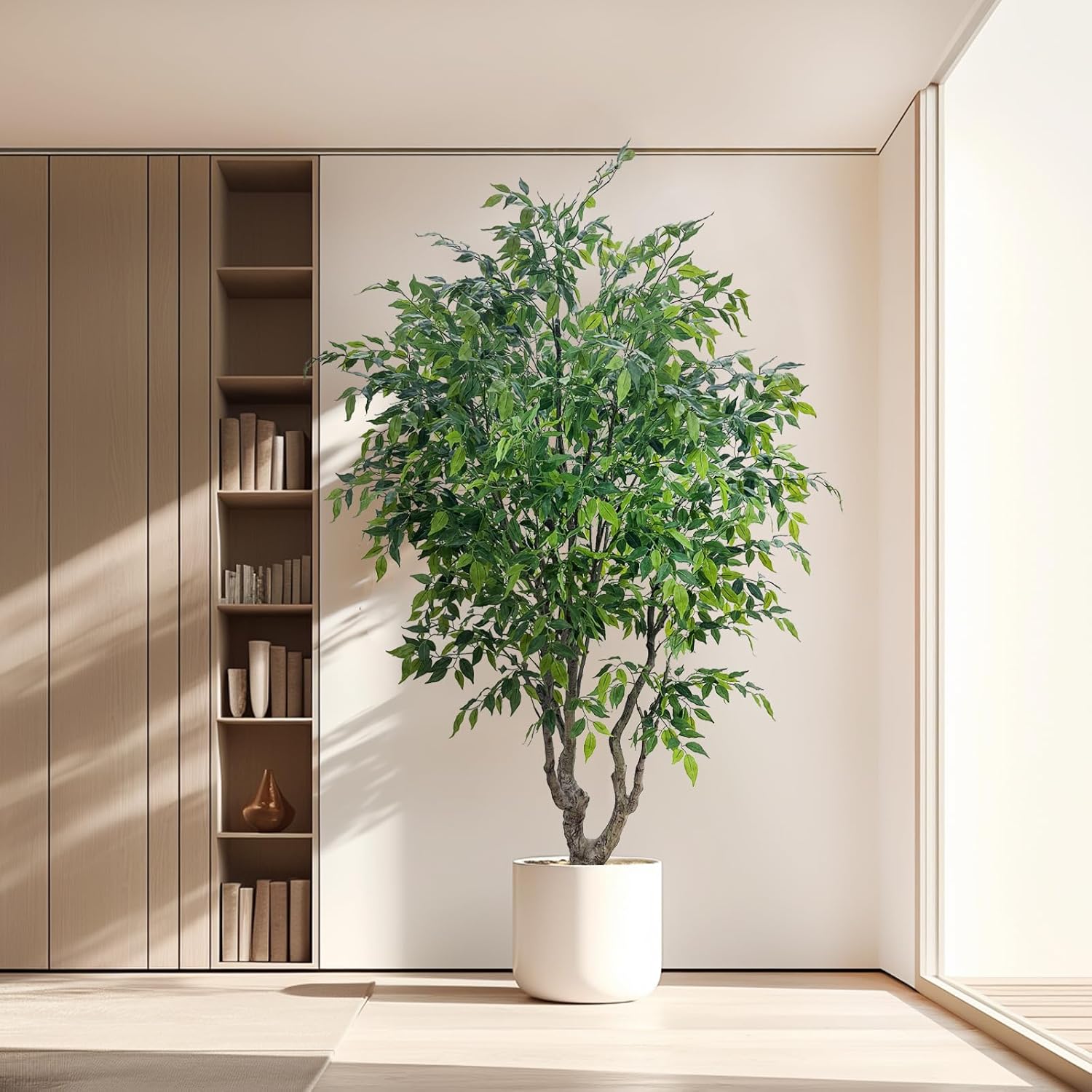 AfanD 8FT Artificial Ficus Tree – Lifelike Faux Indoor Tree with Natural Trunk, Large Fake Plant for Living Room, Office, Bedroom & Commercial Interior Decor