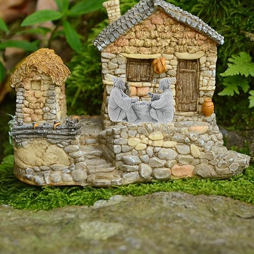 Miniatura 8 de Housoutil 2 figuras en miniatura de piedra arenisca, ancianos chinos antiguos jugando al ajedrez, decoración asiática, accesorios de jardín, adorno