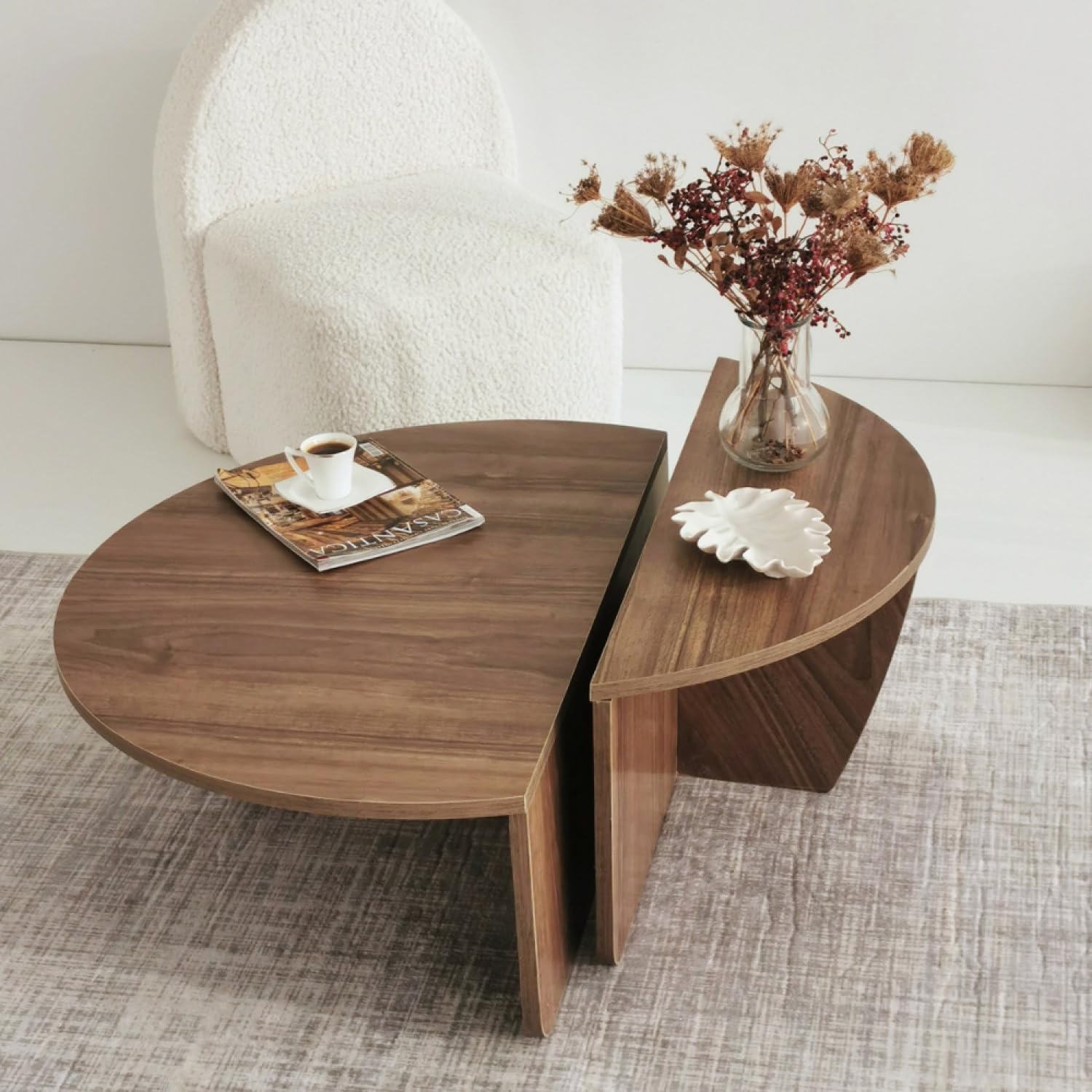 CONCEPT USINE Table Basse Mila Ronde Effet Noyer Modulable 90 cm