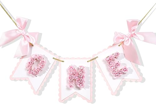 Cartel de flor para silla alta de primer cumpleaños  Cartel de un cumpleaños rosa y dorado, decoración de princesa de primer cumpleaños, pancarta de