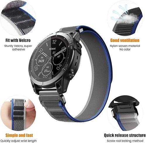 Miniatura 6 de Correa de reloj de 0.866 in para Garmin Fenix 7 Fenix 6 Pro Solar Fenix 5 Correa de reloj de nailon de liberación rápida para Garmin Instinct 2