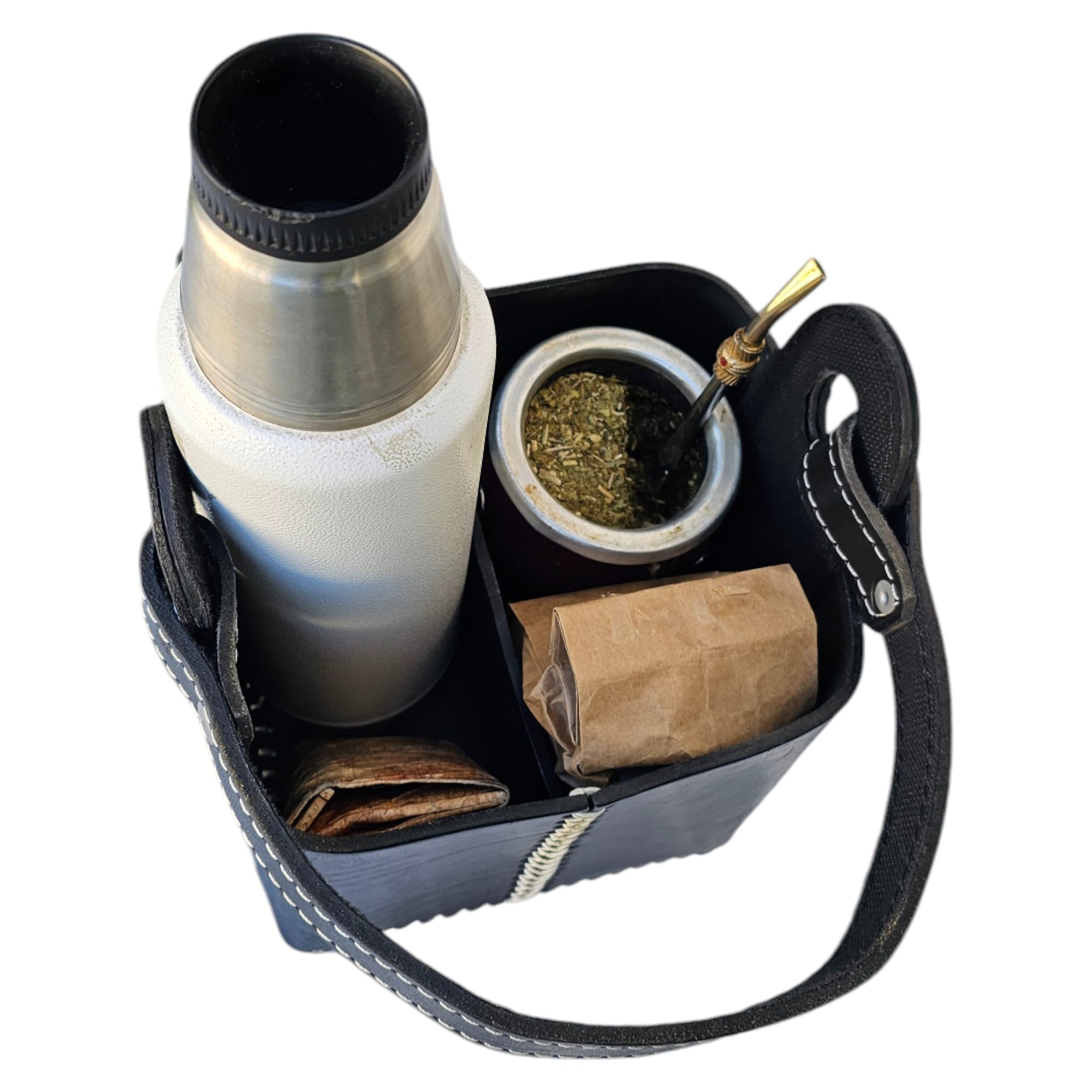 Borsa Matero In Pelle Marrone Chiaro Con Bottone – Porta Thermos Stanley 1L – Balibetov Artigianale Per Amanti Del Mate