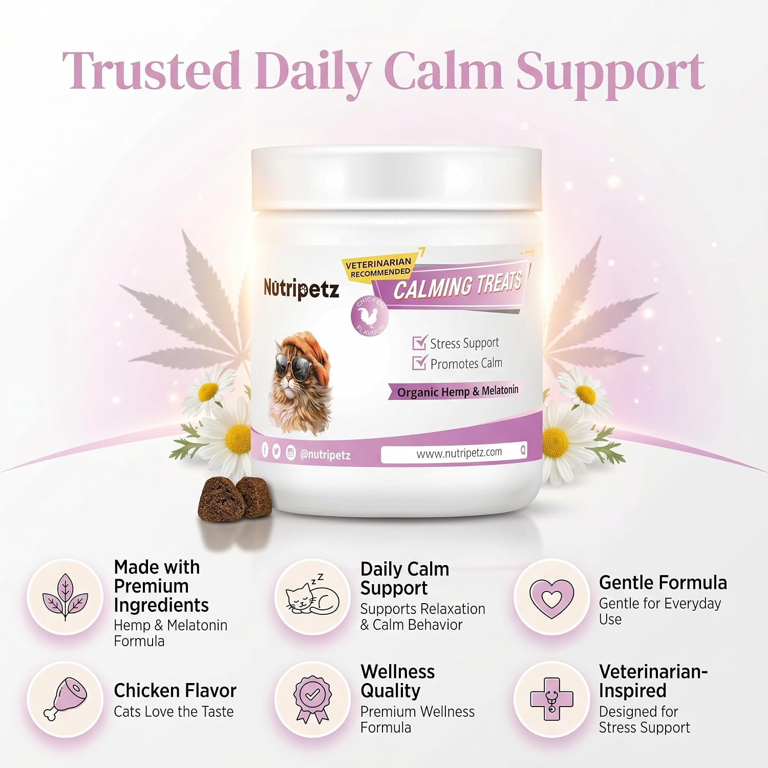 140 Cat Calming Treats | Anxiety & Stress Relief | Anti-Aggression Support | Cat Relaxer for Anxiety | Melatonin for Cats | Calming Care Chewable Pets Calming Chews