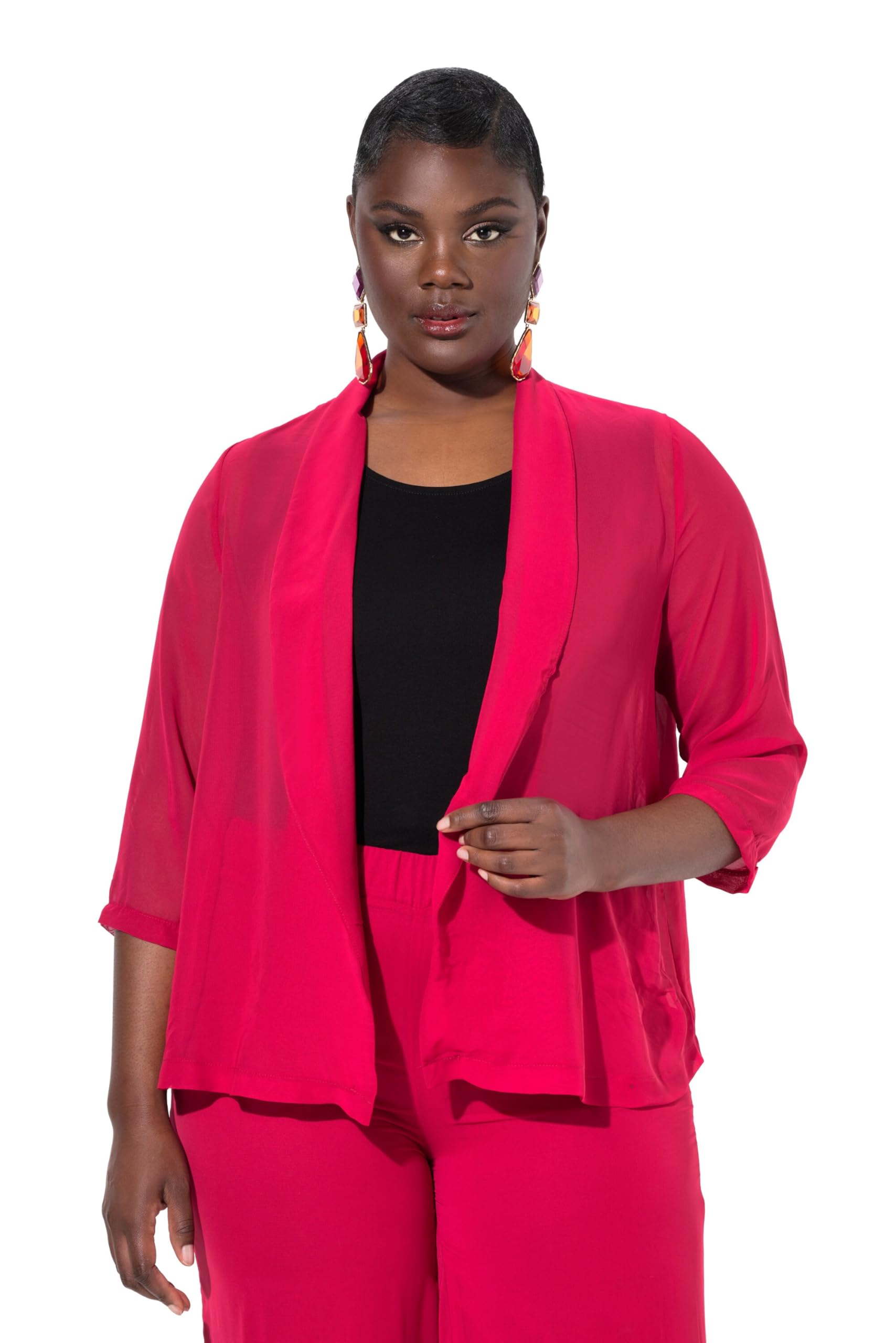 Ulla Popken Damen große Größen Übergrößen Plus Size Chiffonjacke, Oversized, Schalkragen, 3/4-Arm 817211