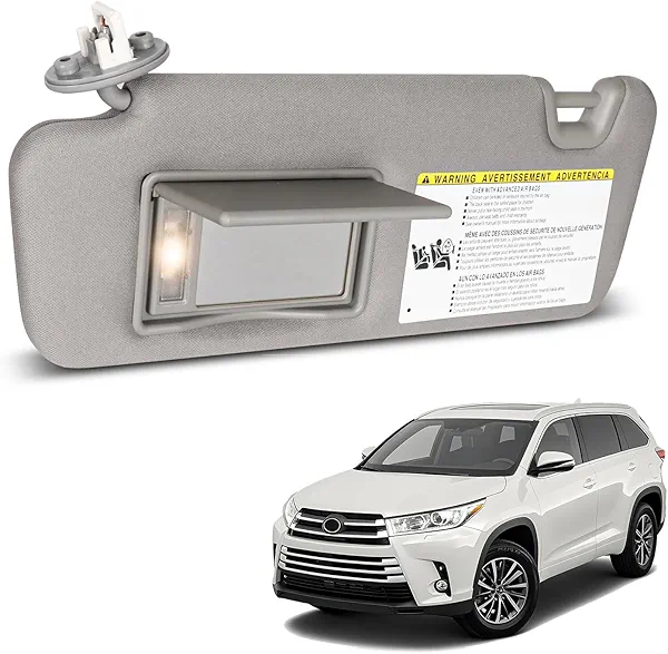 ItranMc Sun Visor Driver Side for 2014-2019 Toyota Highlander, Gray Left Side Car Visor with Light Mirror,Replacement#74320-0E074-B0