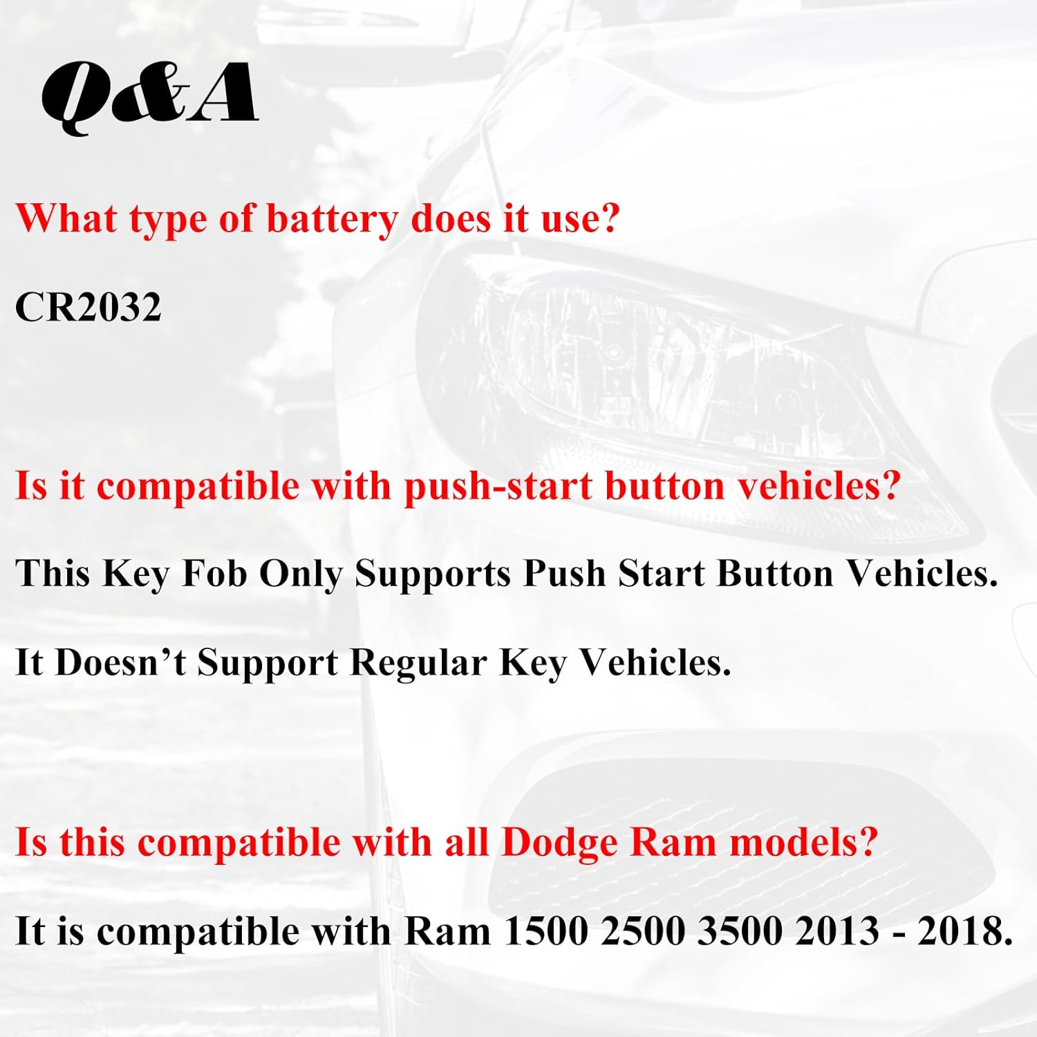Keyless Entry Remote Start Control Key Fob Replacement Compatible with Dodge Ram 1500 2500 3500 2013 2014 2015 2016 2017 2018 GQ4-54T 433 MHz