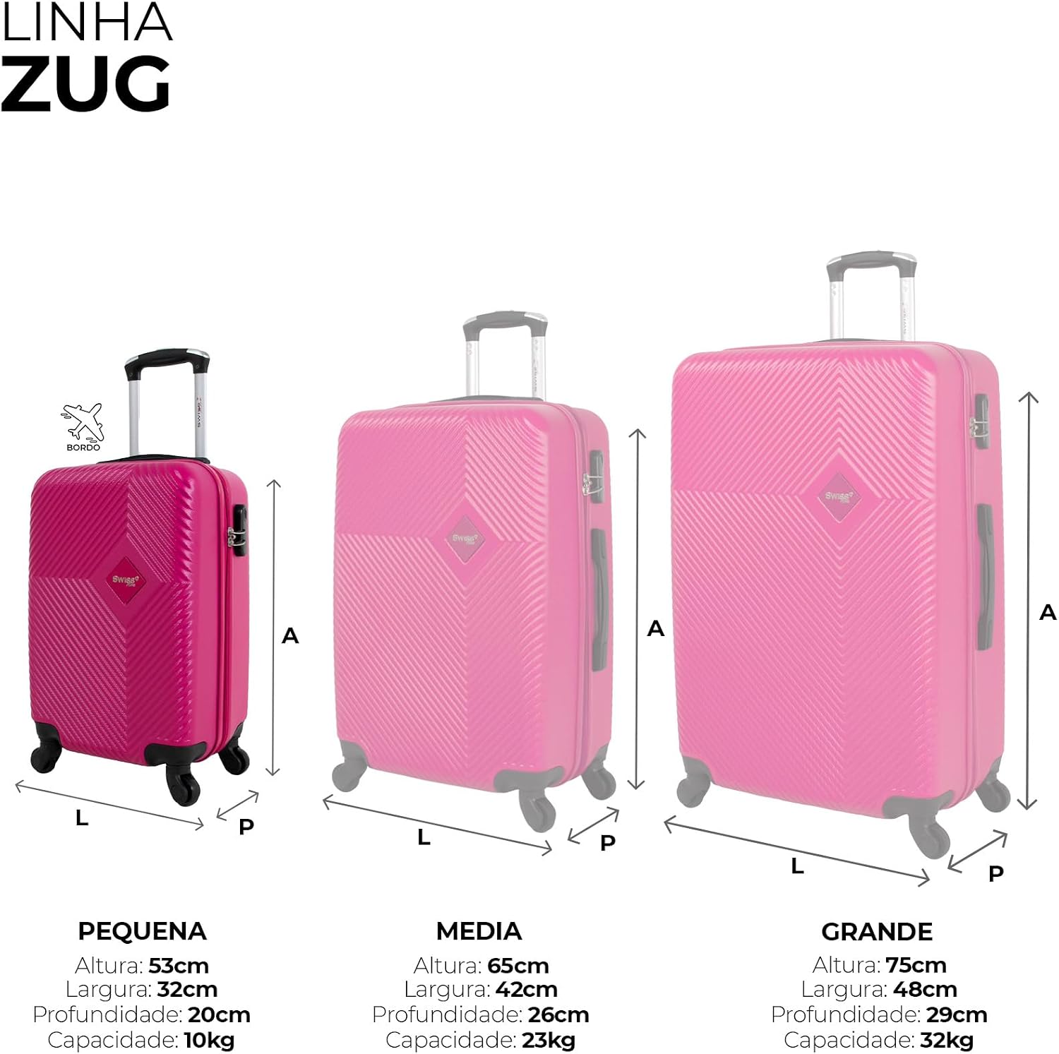 Swiss Move, Mala de Viagem 10kg, Zug, De Bordo, Pequena, 4 Rodas - Pink