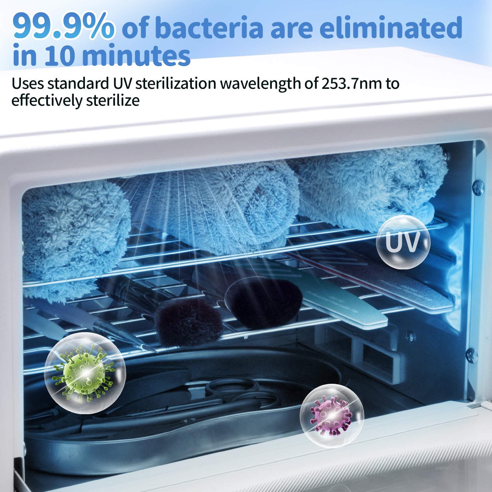 CGBE Profesional 10L Esterilizador Manicura: Alta Eficiencia Autoclave Esterilizador con Secado - 75°C Aire Caliente Termostático - Esterilizador UV para Manicura Peluquería Estética - Blanco