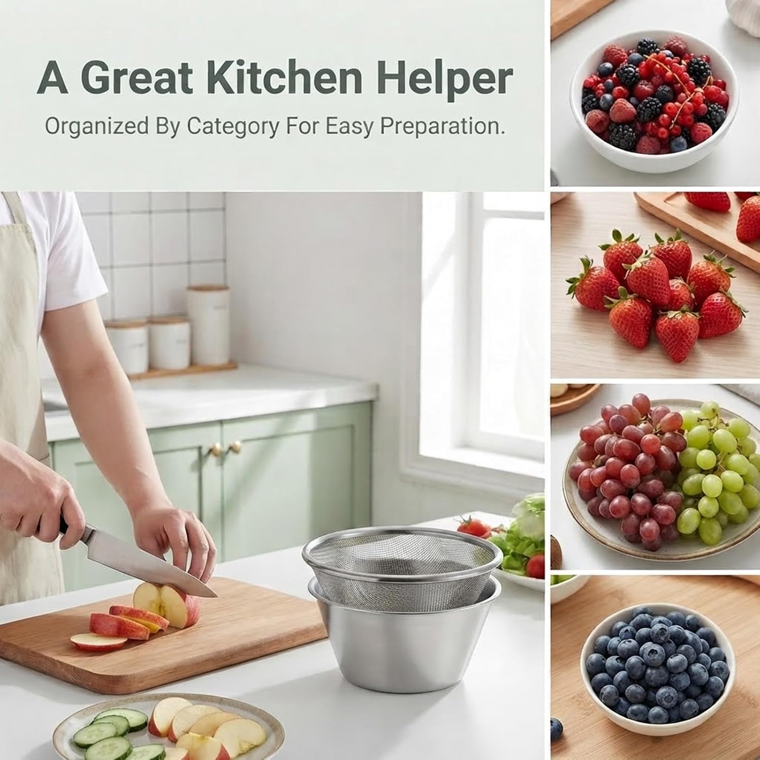 2Pcs Mini Colander 304 Stainless Steel Small Colander Strainer for Berries | Small Metal Colanders Berry Washing Bowl Fruit Washing Container Rice Rinser Strainer Small Strainers for Kitchen