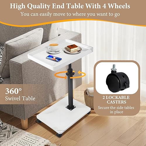 Miniatura 6 de jessie Mesa auxiliar de mesa C de altura ajustable, mesas auxiliares giratorias de 360 para espacios pequeños, mesas de sofá que se deslizan debajo,