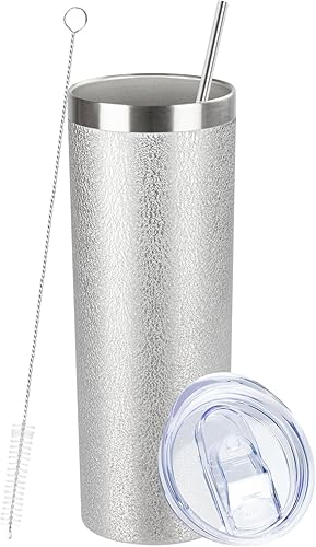 Vaso delgado de 20 onzas con tapa y pajita, vaso de acero inoxidable aislado al vacío de doble pared, taza de café de viaje, taza aislada para café,