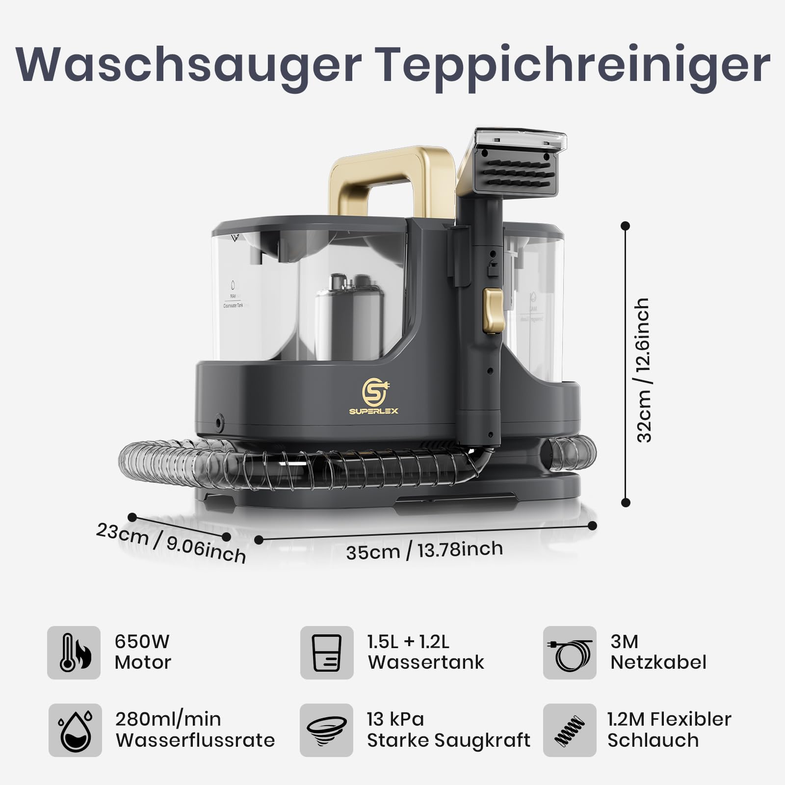 Polsterreiniger Gerät, 650 W, 13 kPa Teppichreiniger & Waschsauger