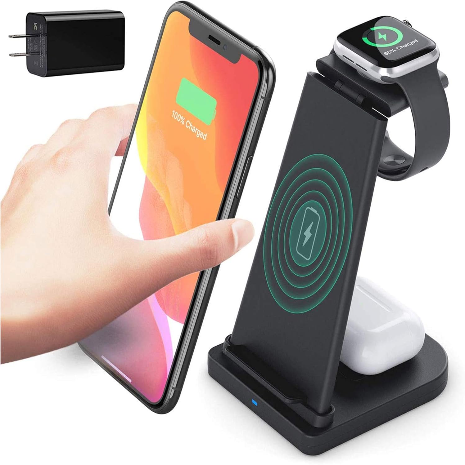 Amazon.com: Wireless Charger, 3 in 1 Wireless Charging Station for iPhone  11 12 13 Pro max/SE/Xs Max Apple Watch 6/5/4/3/2 AirPods 2/Pro,Wireless  Charging Stand for Samsung S20 (with 18W QC 3.0 Adapter) (