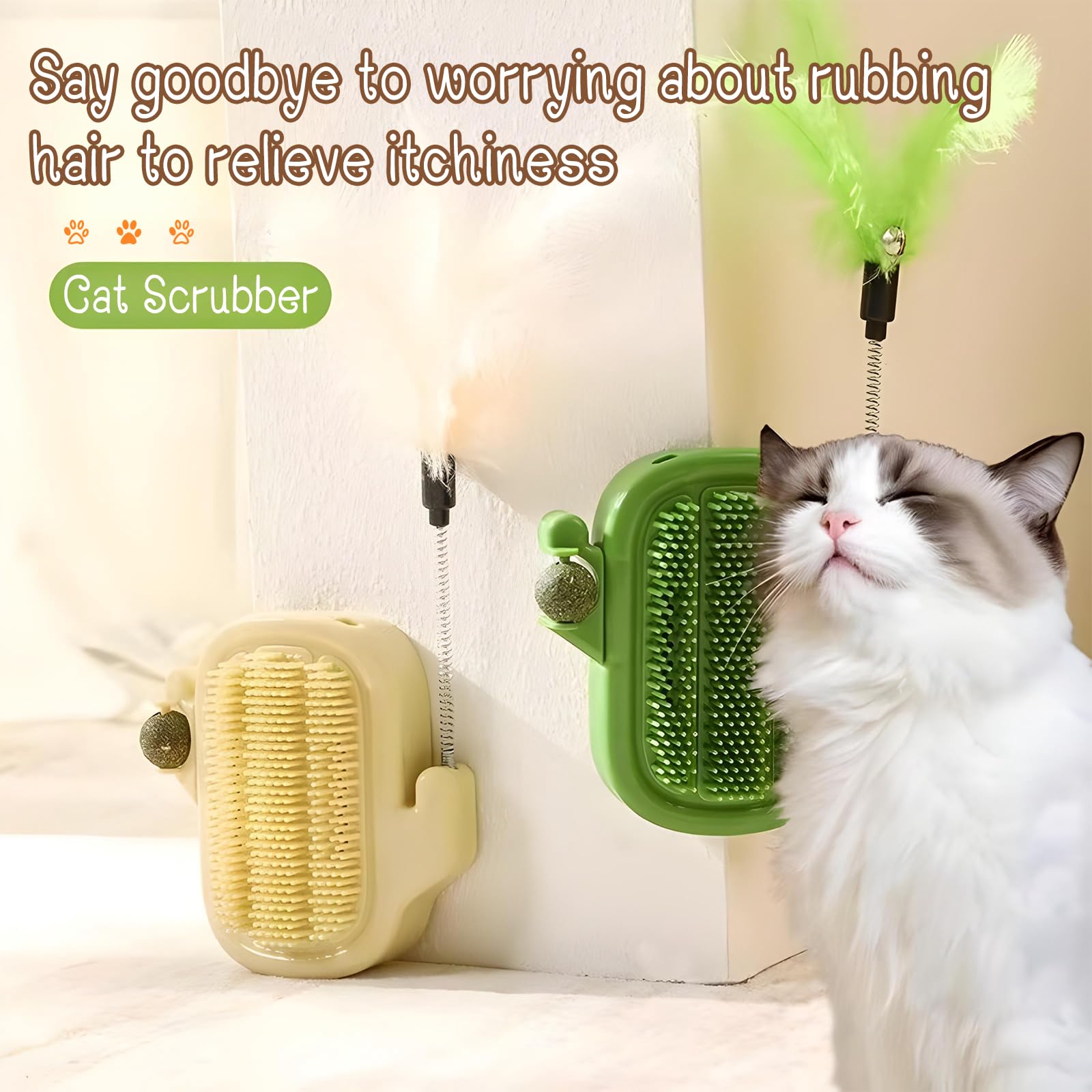 DBAILY Cat Brush, 2 Pcs Massage Corner for Cats Cat Self Groomer, Cats Toy with Catnip, for Massaging Tickling and Removing Fur - Image 3