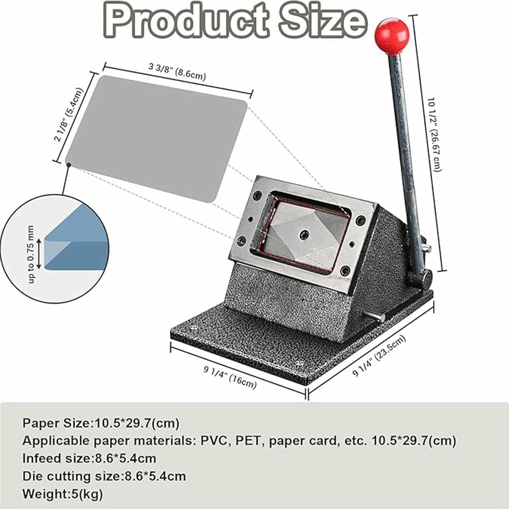 Taglierina Manuale per Carte, 85,7 * 54 mm, fustellatrice con Angoli arrotondati, Maniglia estesa e Base Rinforzata, Materiale Resistente per ID, Badge, Carte di Credito, Pet~/