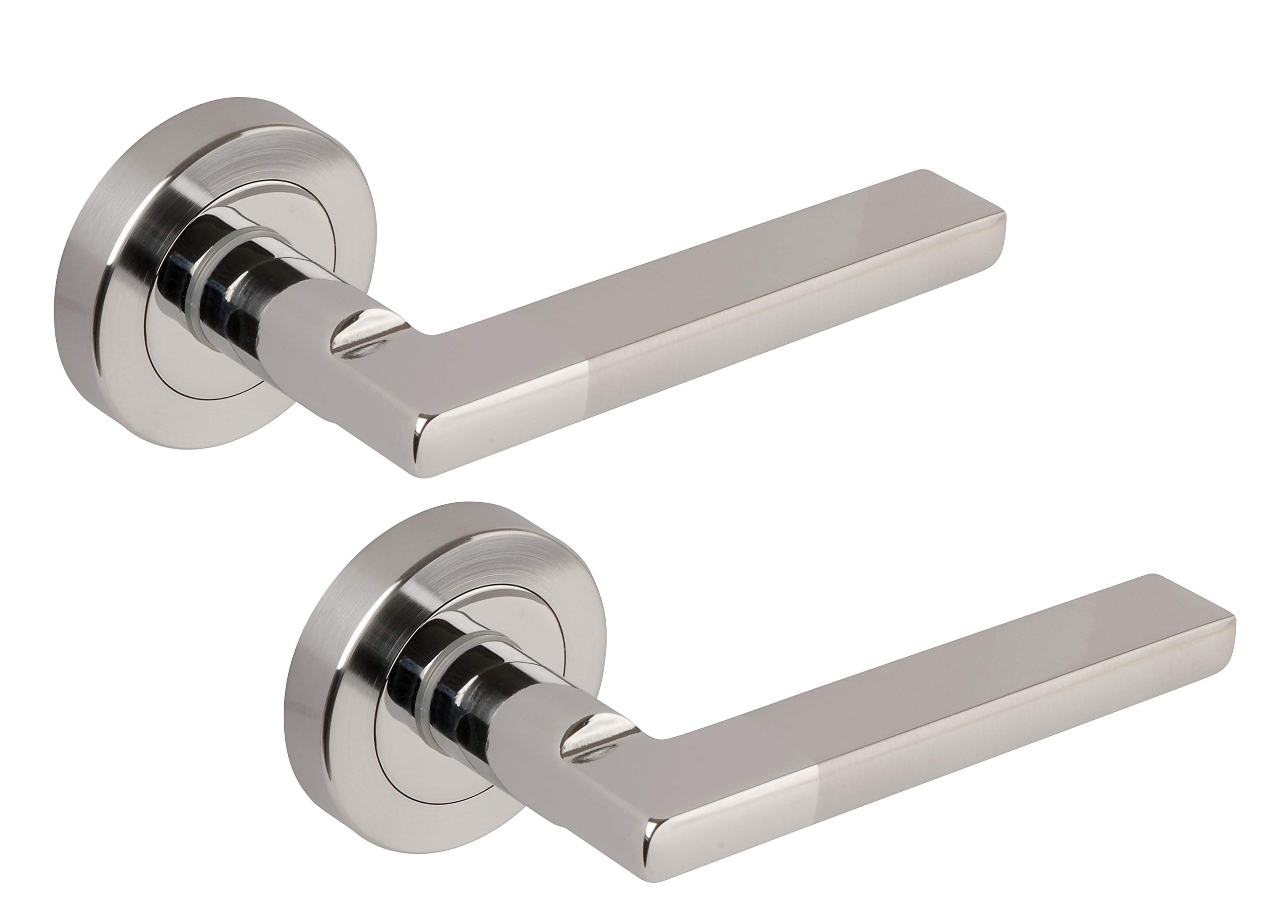Excel Architectural Satin/Polished Chrome Xl3854 Coda Passage Door Handles On Round Rose,