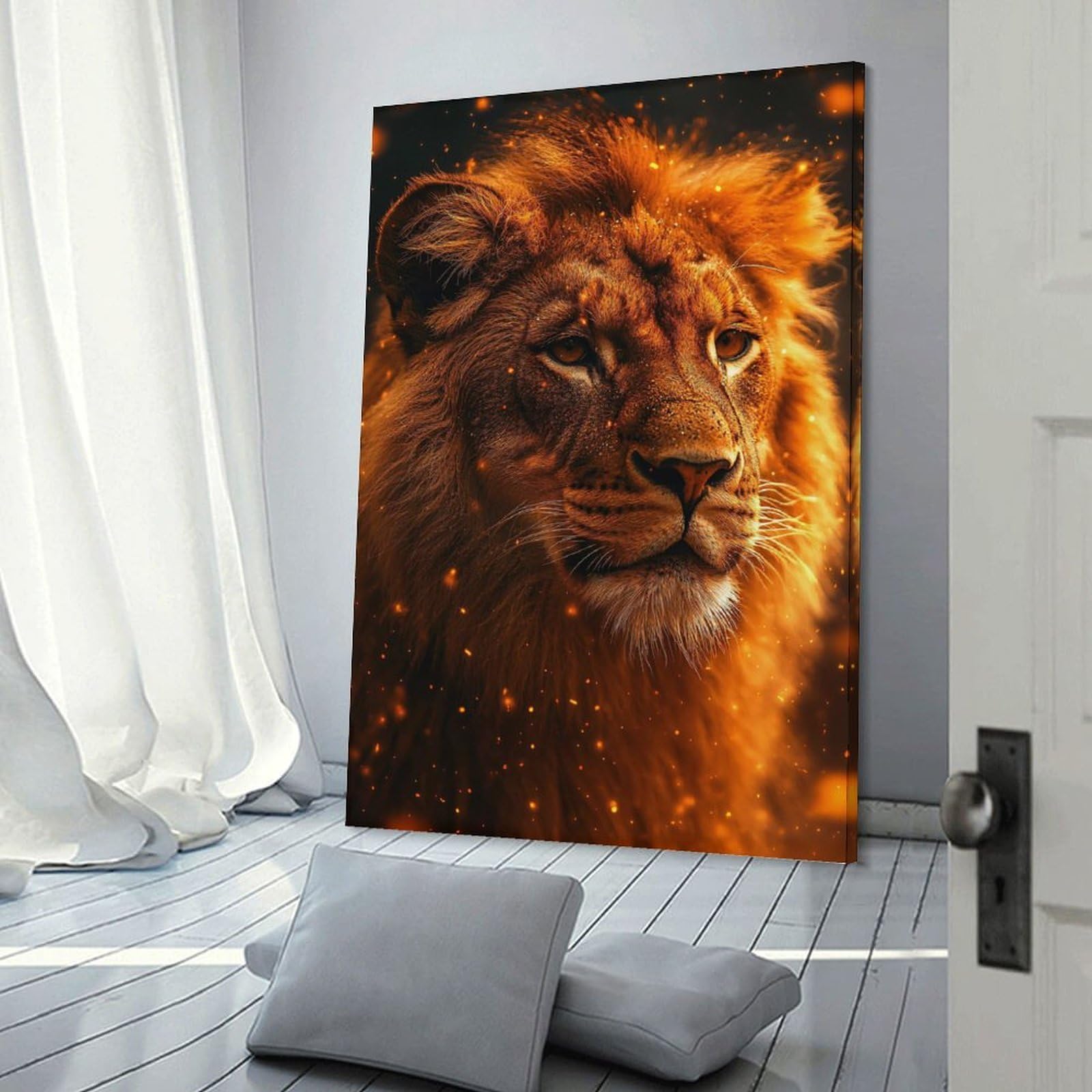 Junmoney Canvas Art Print Majestic Lion Portrait with Golden Hues, 24x36inch(60x90cm), for Office, Study Or Home Workspace, Home Office Artwork with Decorative Appeal
