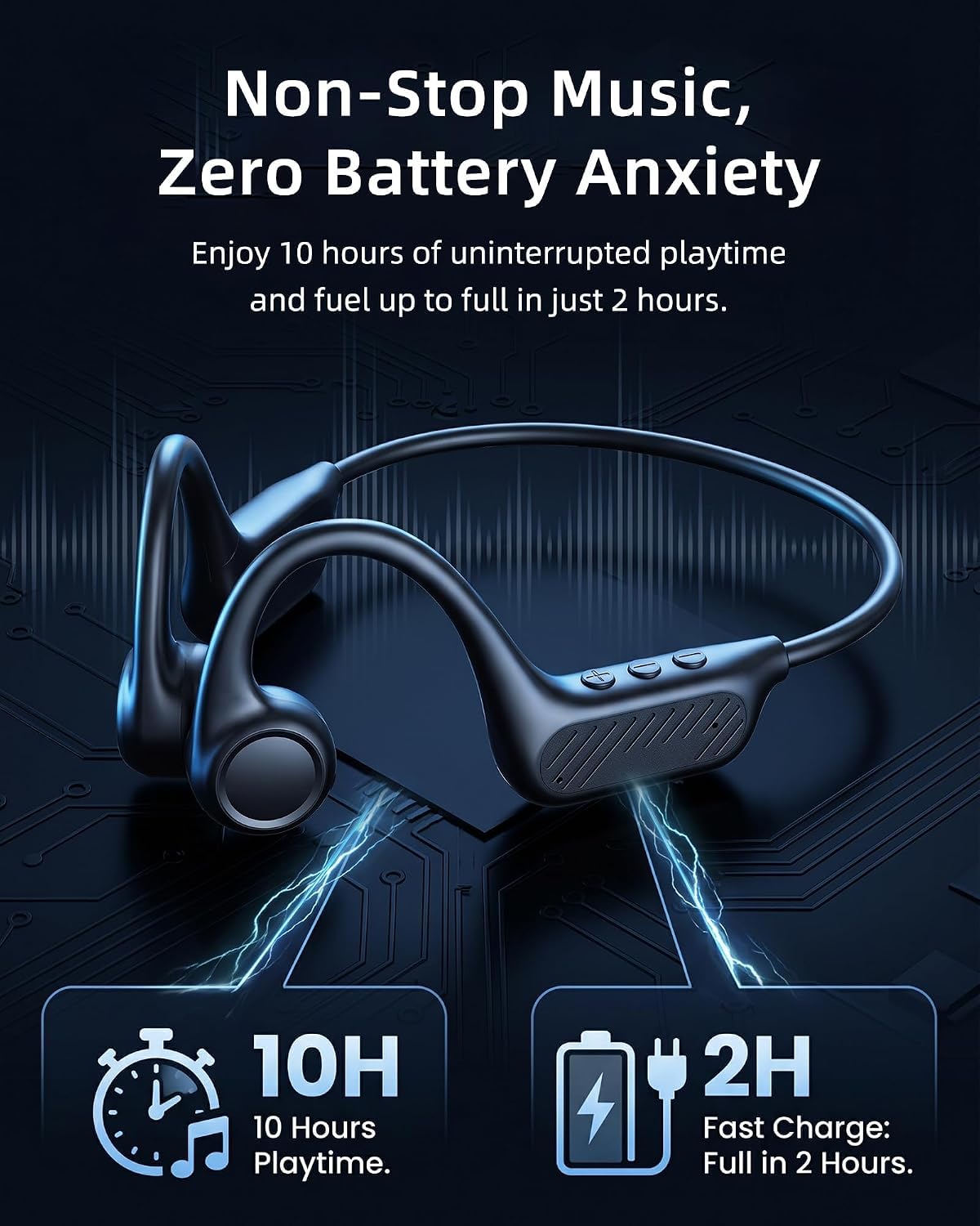 Casque à conduction osseuse, Bluetooth 6.0, casque de sport sans fil avec 10 heures de lecture, confort léger, étanchéité IP54, pour cyclisme, gym, course à pied (noir)