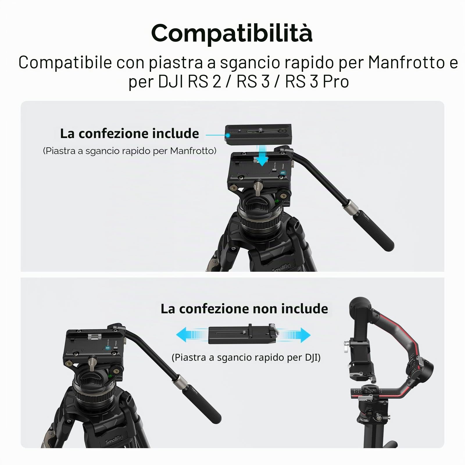 SMALLRIG Testa Video Fluida per Treppiede, Damping Regolabile, Piastra a Sgancio Rapido per Manfrotto e per DJI RS 2 /RS 3 /RS 3 Pro, Carico Massimo Fino a 10 kg/22 Libbre, per Riprese Video - 4165