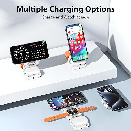Miniatura 2 de KU XIU X55 Nature Series Cargador inalámbrico magnético rápido, estación de carga plegable 3 en 1 para Apple, soporte de cargador de viaje Mag-Safe